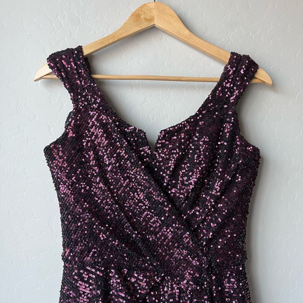 Other Rene Ruiz Gown Burgundy Off the Shoulder Sequin Cocktail For Size S / US 4 / IT 40 - 4 Thumbnail