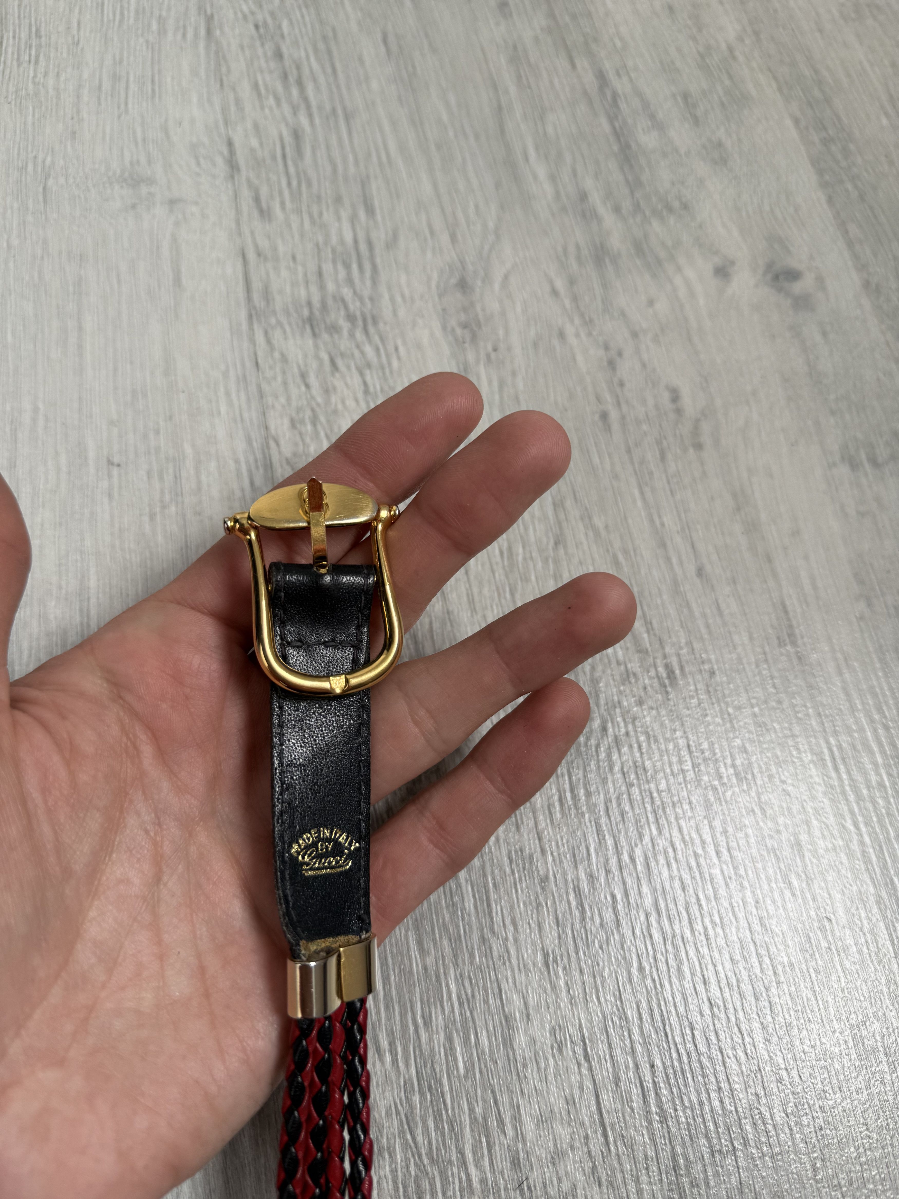 Gucci Vintage Gucci Braided Leather Belt Red Black Size ONE SIZE - 4 Thumbnail