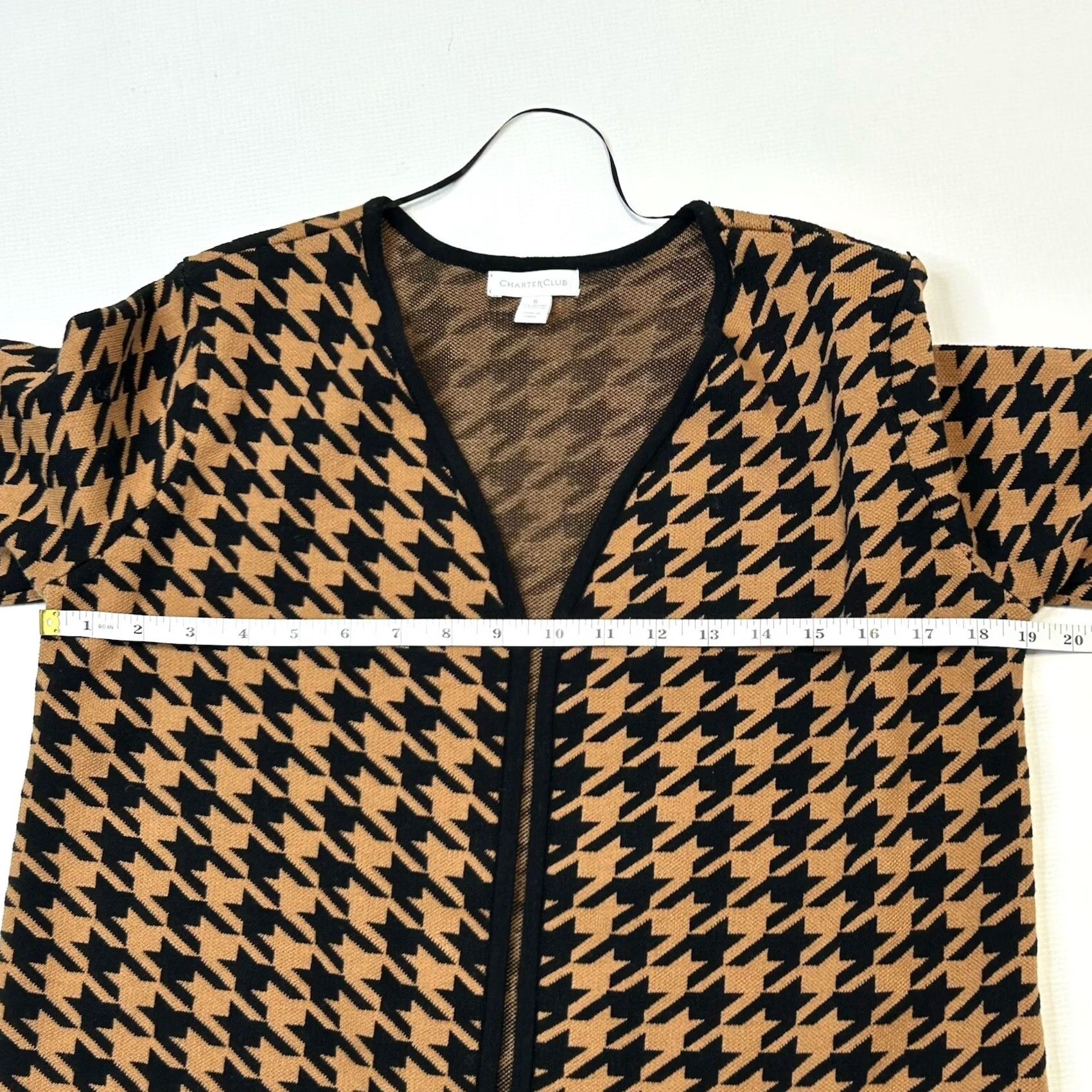 Charter Club VINTAGE Charter Club Cardigan Women’s Small Houndstooth Open Duster Knit Black Brown 90s Retro Preppy Womens Size S / US 4 / IT 40 - 6 Thumbnail