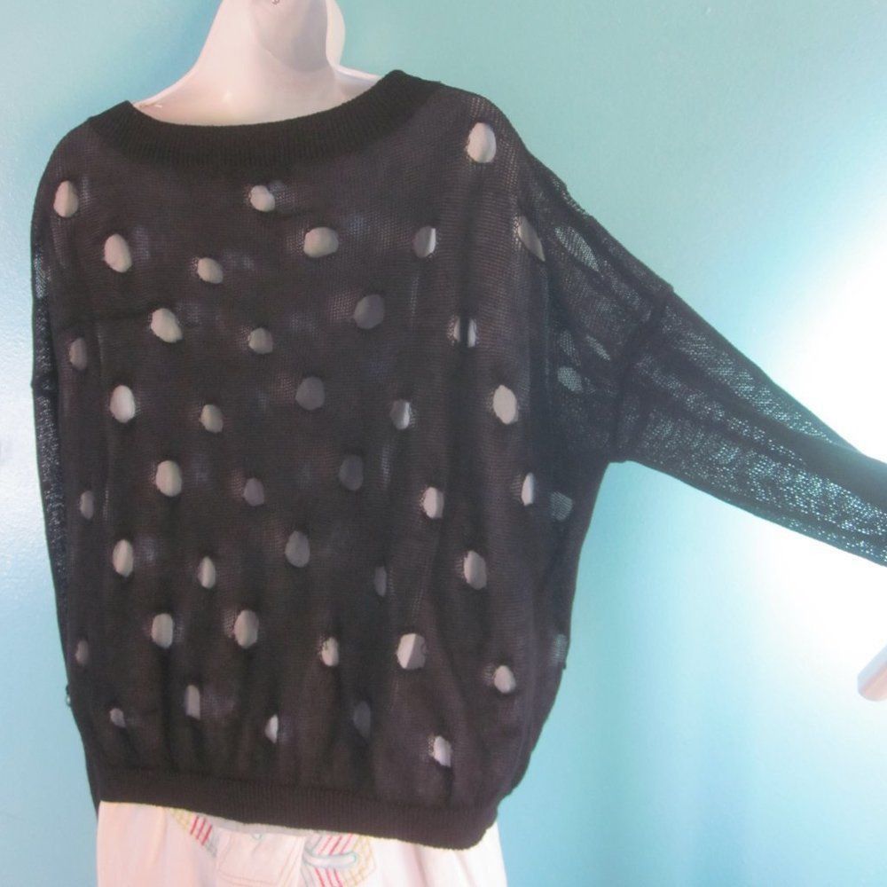 Vince Vince Womens Black Linen Knit Pullover Sweater Size M with Hole Pattern Detail Size M / US 6-8 / IT 42-44 - 11 Thumbnail