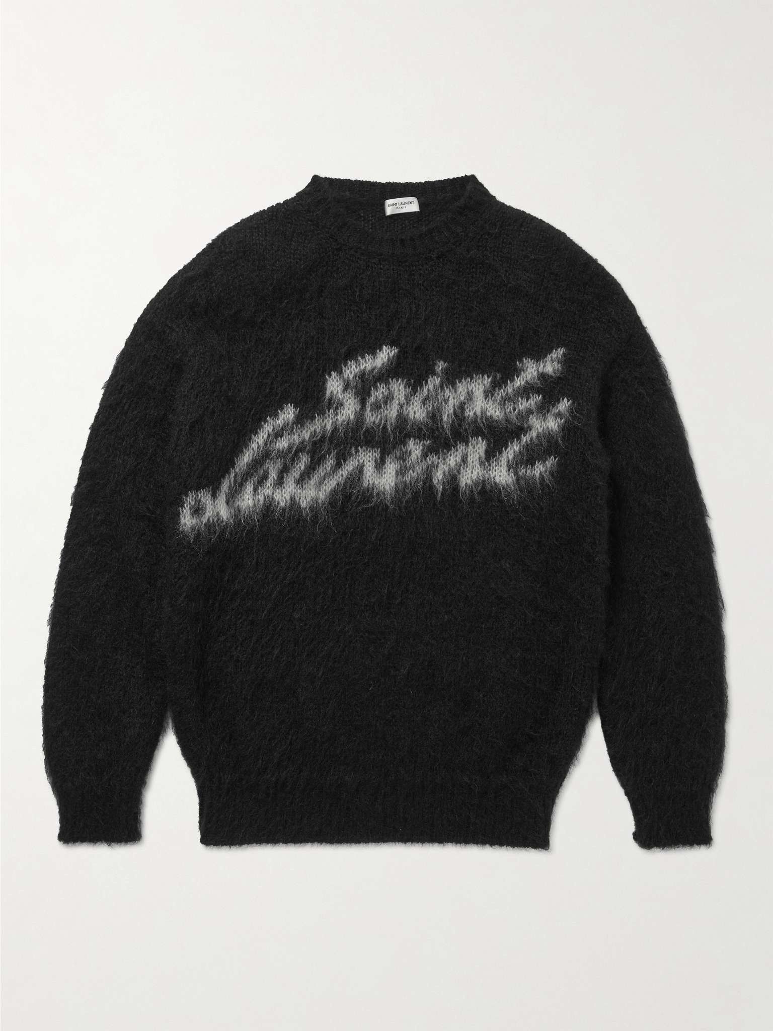 Saint Laurent Paris o1tr1nto0126 Logo-Intarsia Mohair-Blend Sweater in Black Size US S / EU 44-46 / 1 - 1 Thumbnail