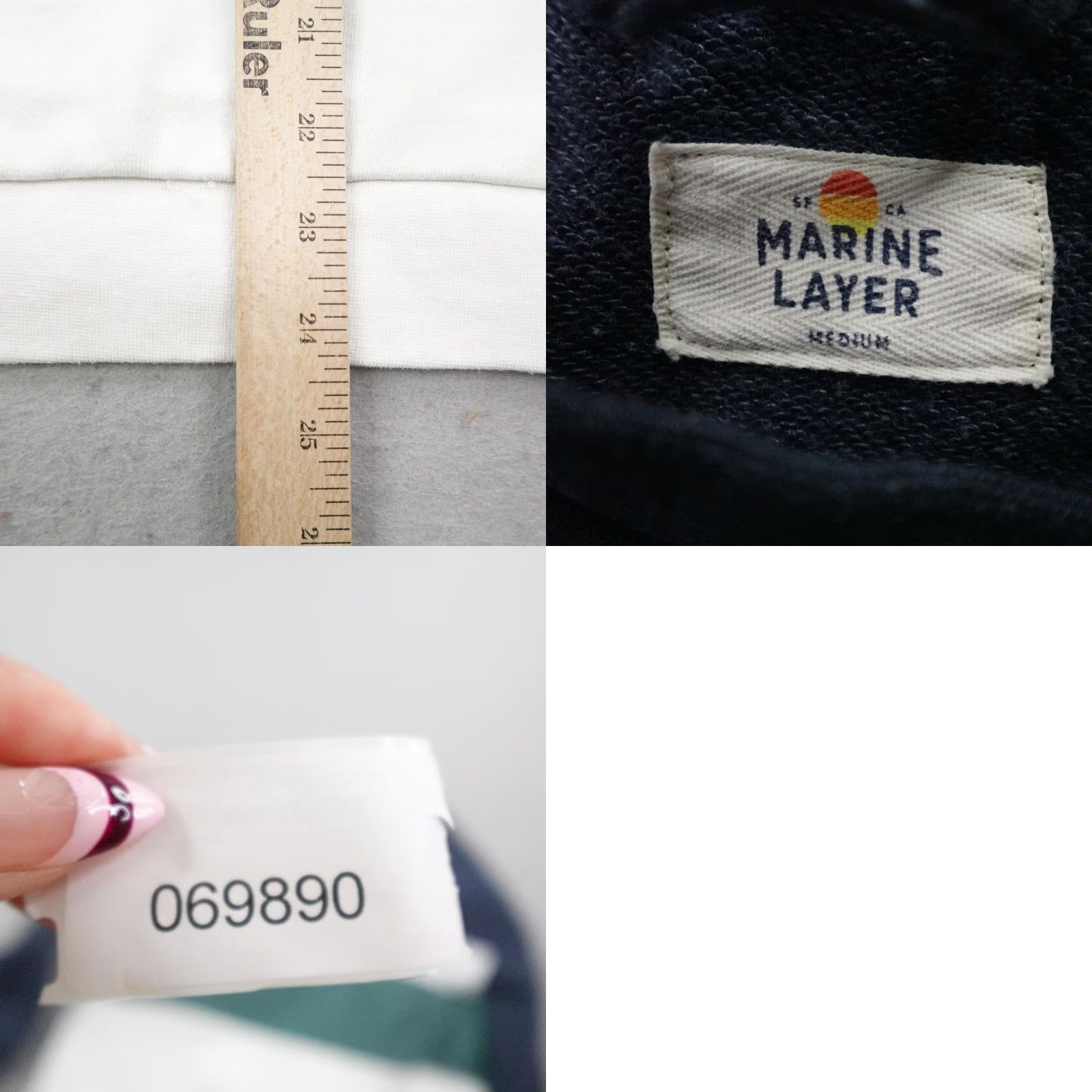 Marine Layer Sweatshirt Men M White Blue Green Colorblock Crewneck Pullover Pattern Striped Logo Fleece Cotton Polyester Vintage No