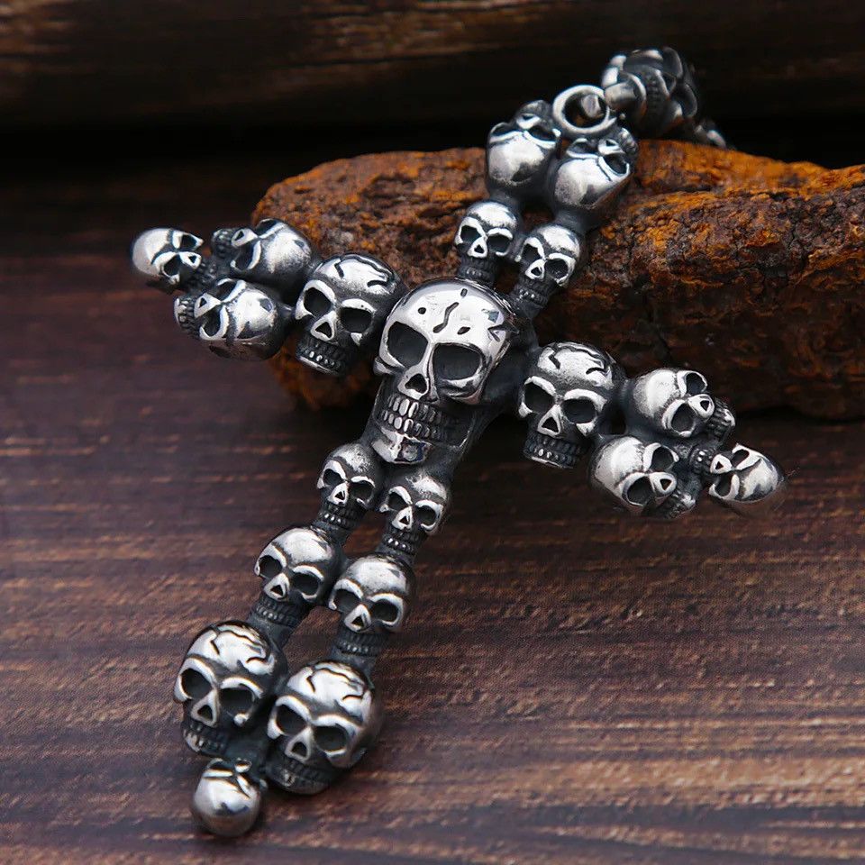 Jewelry Retro Cross Skull Pendant Necklace Size ONE SIZE - 2 Thumbnail