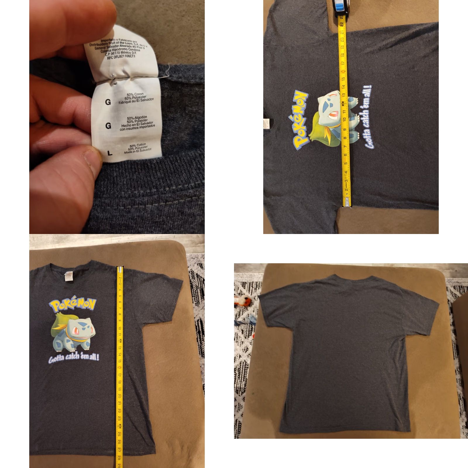 Jerzees VINTAGE JERZEES Pokémon T-Shirt Men Short Sleeve Cotton Blend Gray Y2K Bulbasaur Size L Size US L / EU 52-54 / 3 - 8 Thumbnail