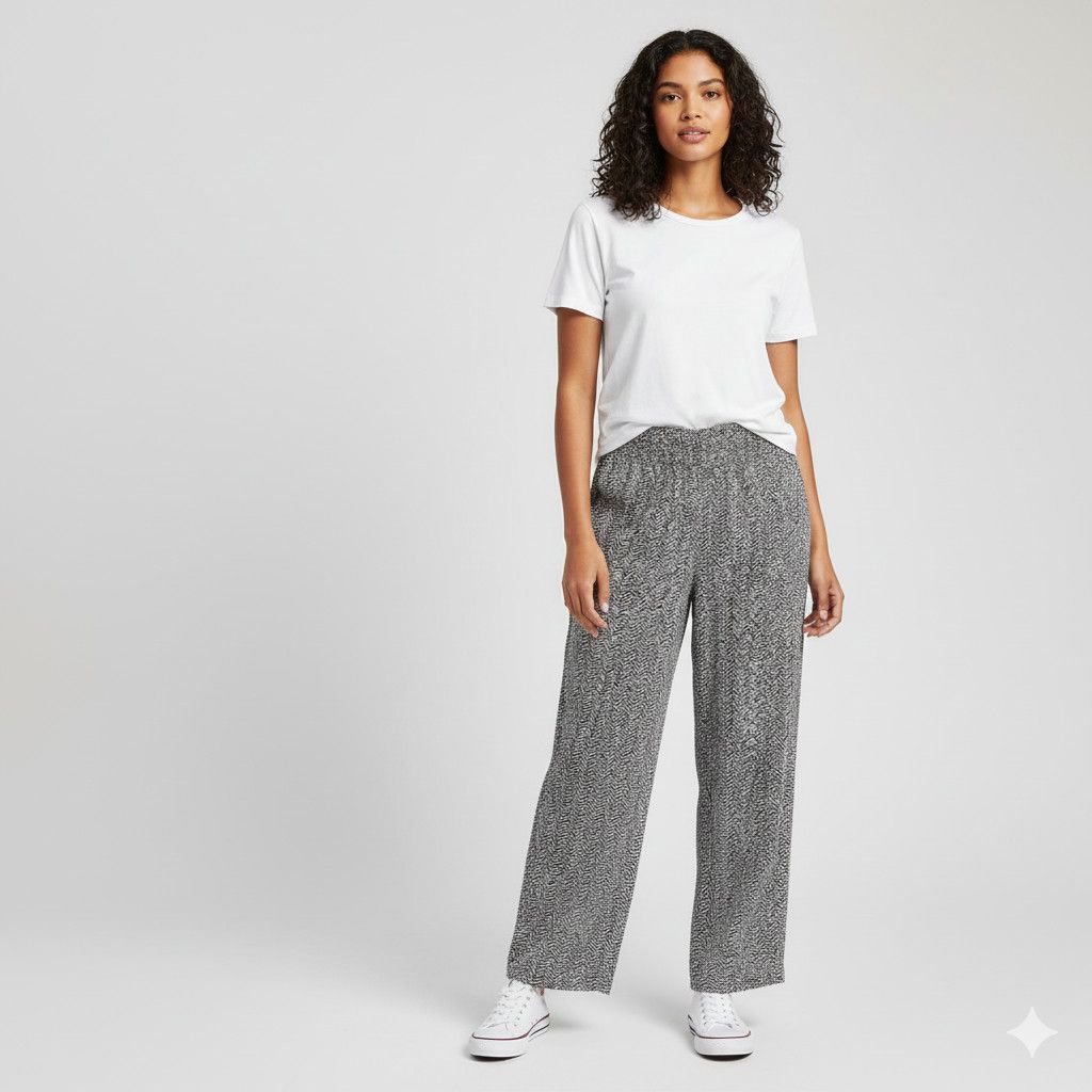 Other Three Dots Size L Pants Pilazzo Wide Leg Black White Herring Size 36" / US 14 / IT 50 - 3 Thumbnail