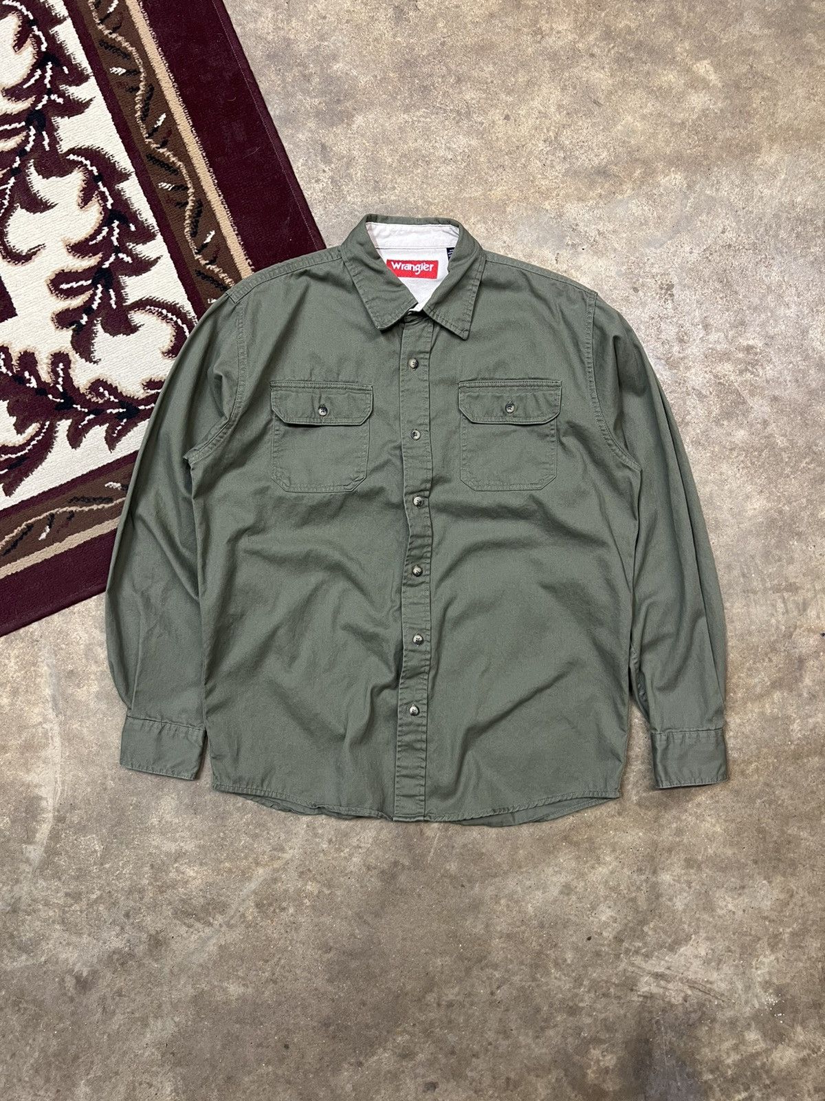 Vintage × Wrangler Y2K Wrangler Army Green Button Up Shirt Size US M / EU 48-50 / 2 - 1 Thumbnail