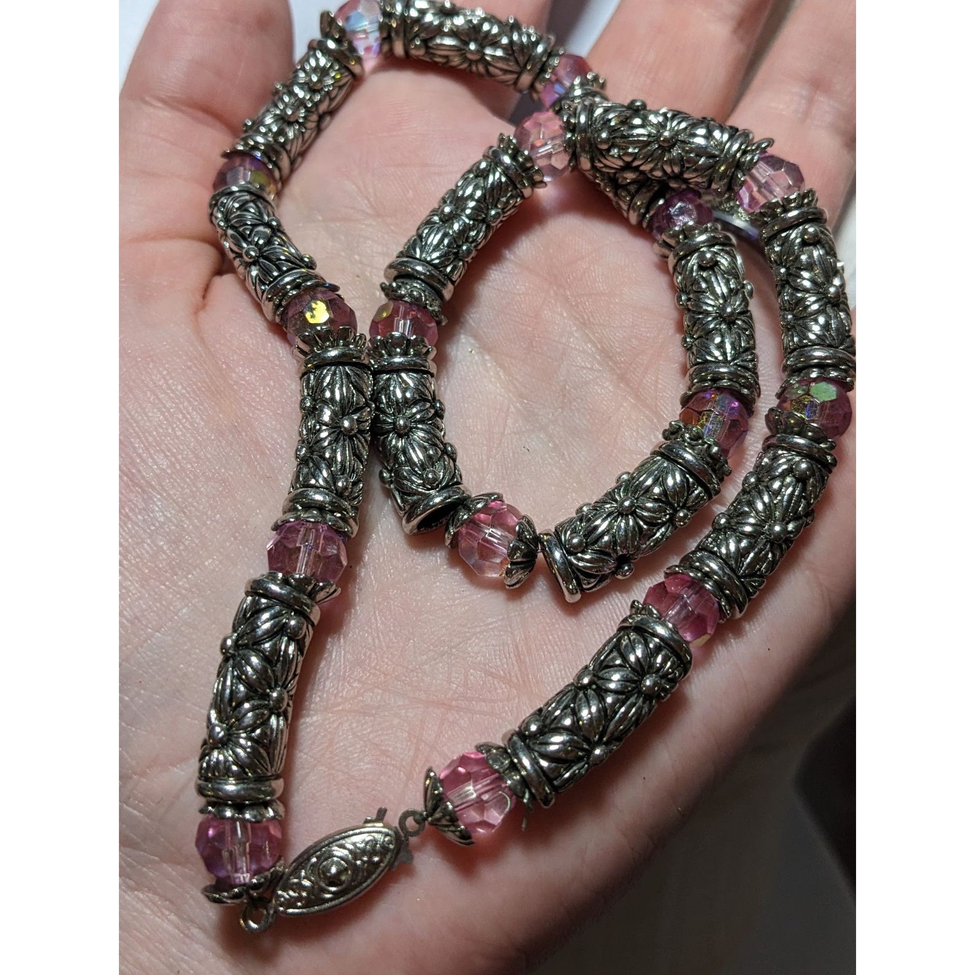 Other Silver Floral Pink Aurora Borealis Necklace Size ONE SIZE - 5 Thumbnail
