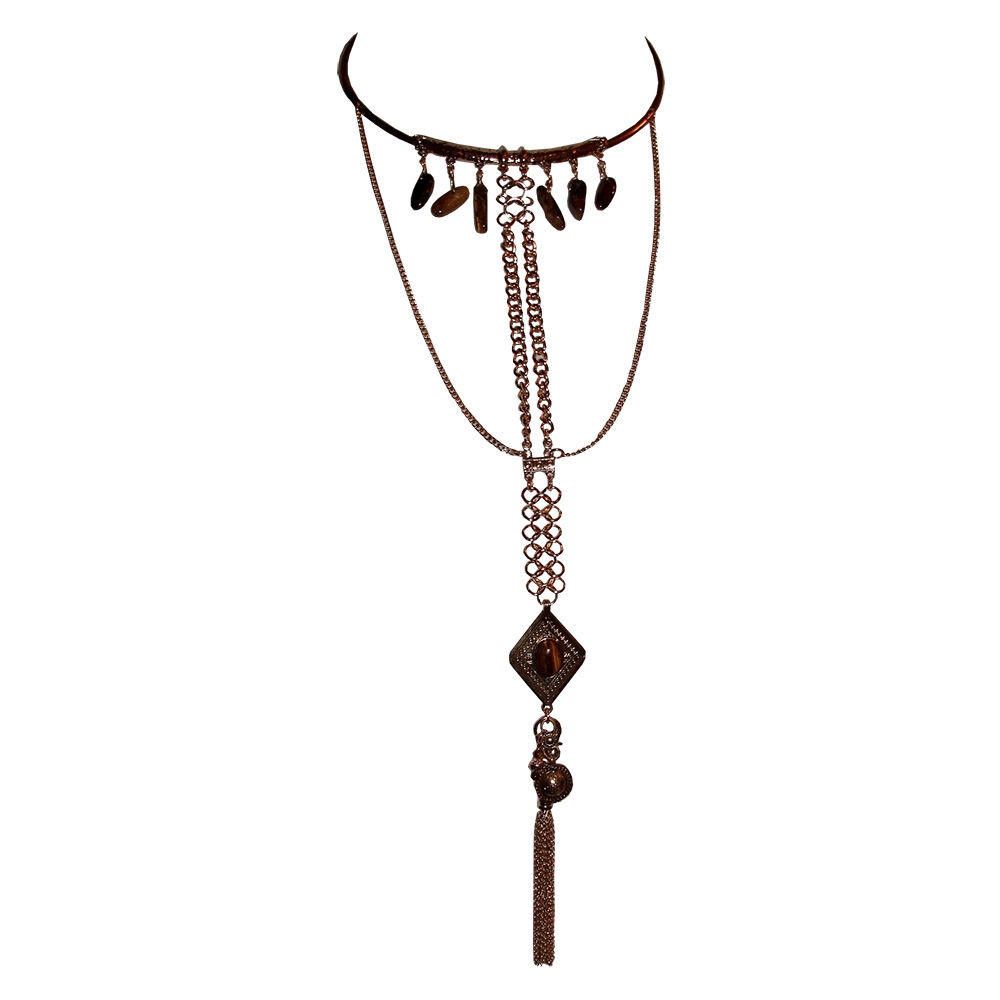 Designer New Goldtone Bedouin Inspired Tiger Eye Dangle Necklace Size ONE SIZE - 1 Thumbnail