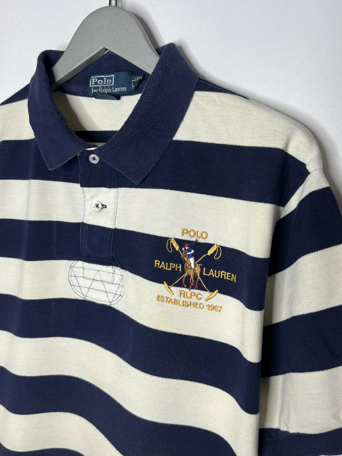Polo Ralph Lauren Vintage Polo Ralph Lauren #3 Big Logo Pony Striped Polo Tee Size US XXL / EU 58 / 5 - 4 Thumbnail
