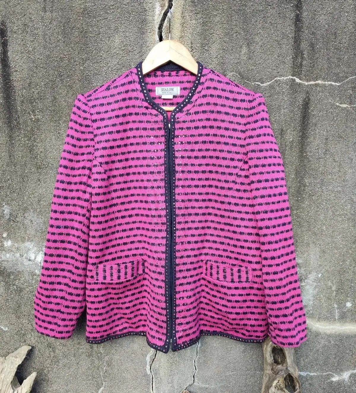 Vintage Shalom Made in Italy Vintage Knit Jacket Pink Black Pattern Size M / US 6-8 / IT 42-44 - 1 Thumbnail