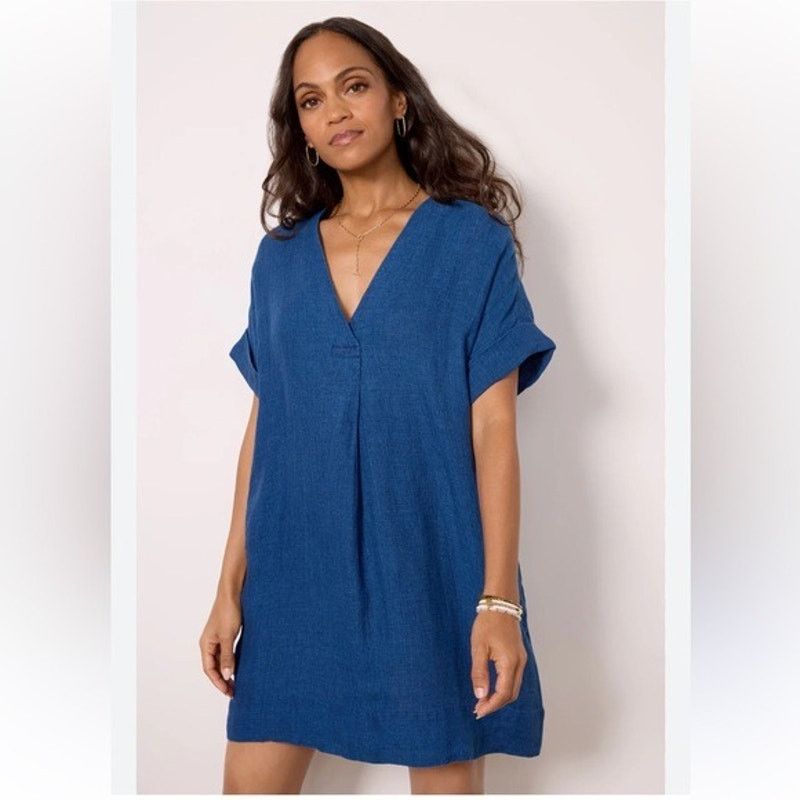 FAHERTY 100% Linen Sanibel Basketweave Dress Womens Small