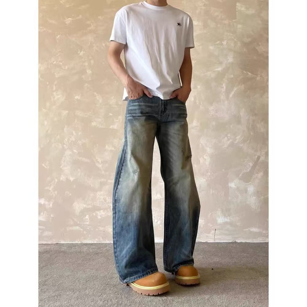 Vintage Blue Japanese-style retro distressed straight leg jeans Size US 32 / EU 48 - 3 Thumbnail