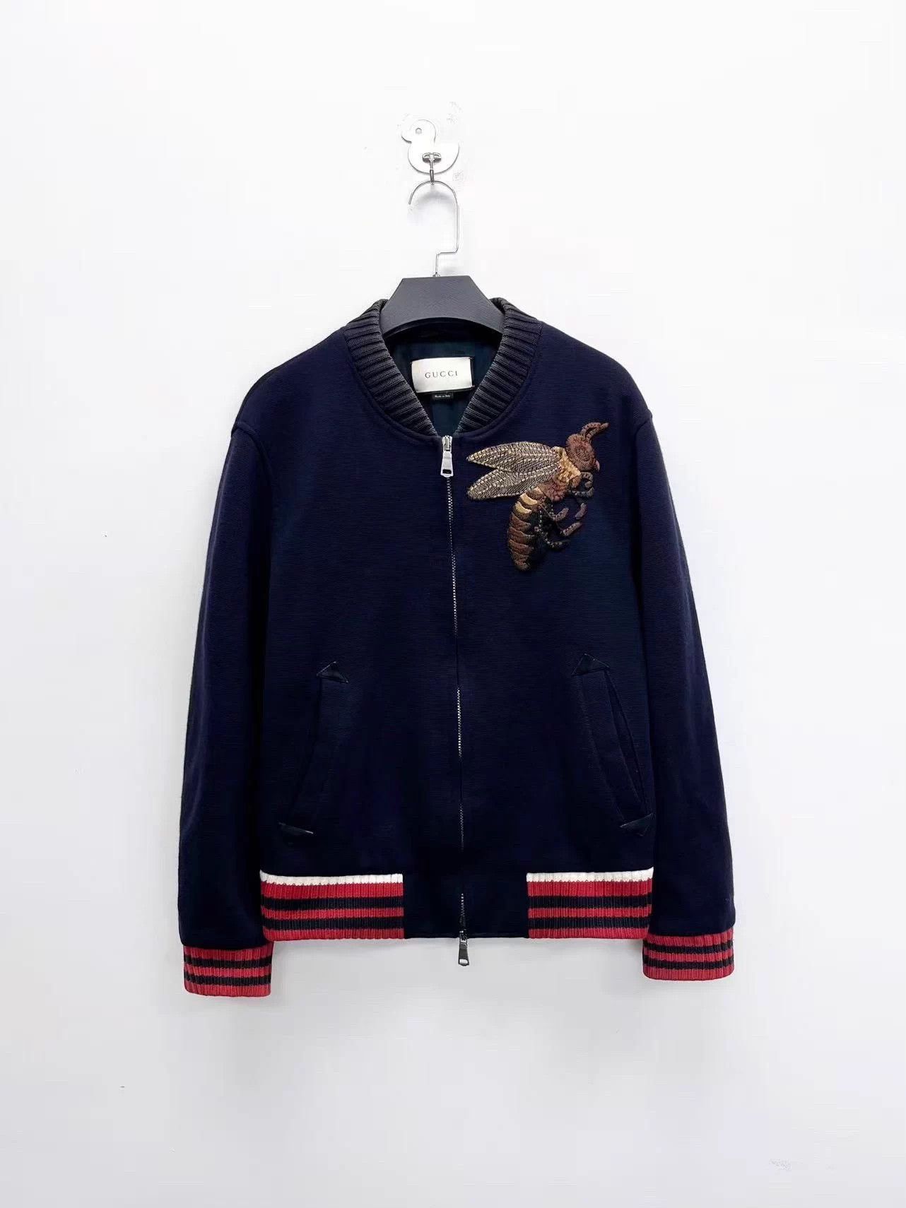 Gucci Gucci Navy Embroidered Bee Striped Webbing Jacket Size US M / EU 48-50 / 2 - 1 Thumbnail