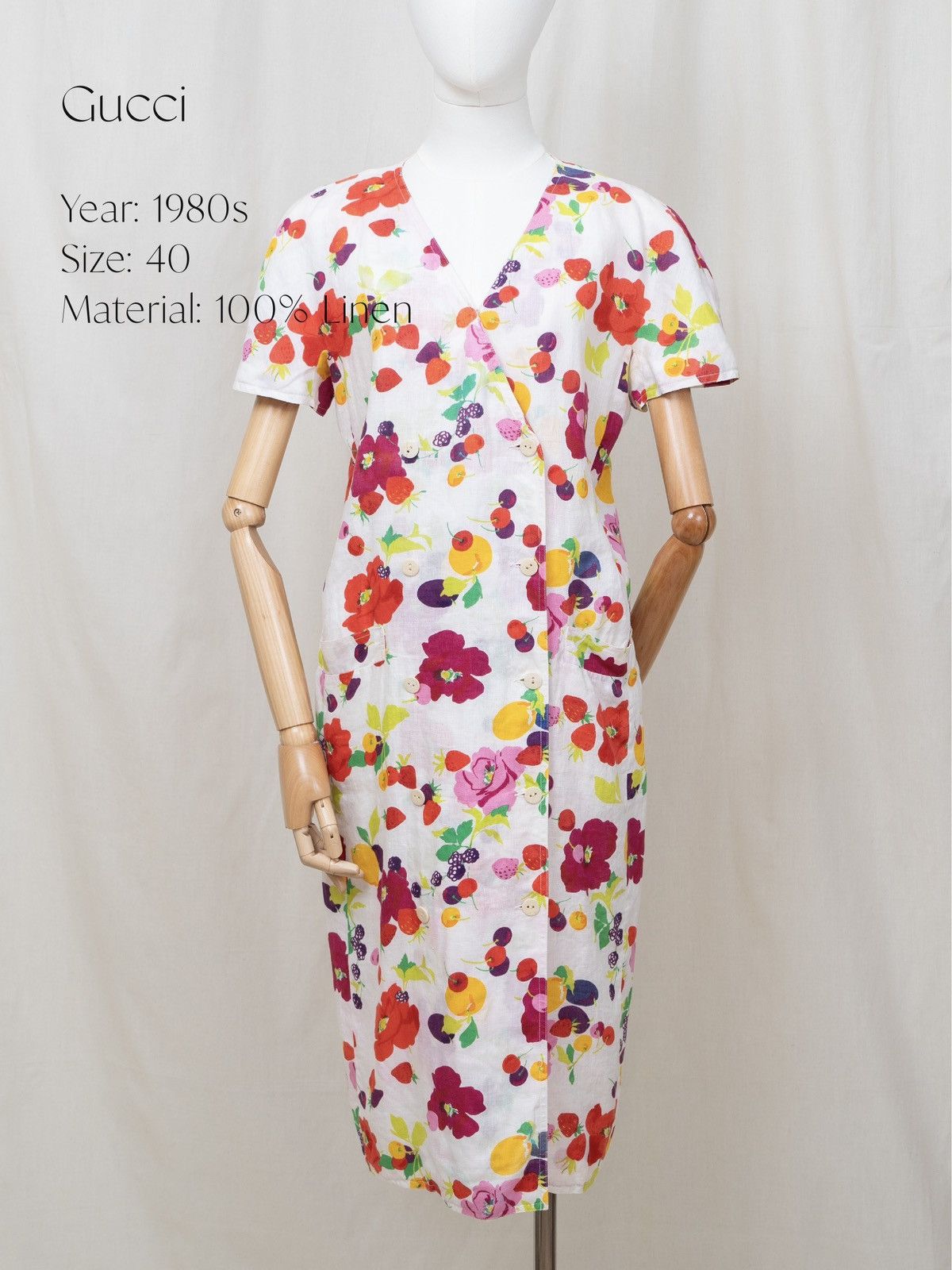 Gucci Gucci | 1980s Floral & Fruit Print Dress Size M / US 6-8 / IT 42-44 - 1 Thumbnail