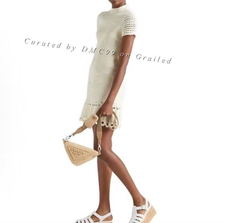 prada crochet dress Prada Off-White Trim Knit style:Fitted duty wardrobe with this Linen Asymmetrical Maxi Tunic Crochet mini dress Color:Light Purple