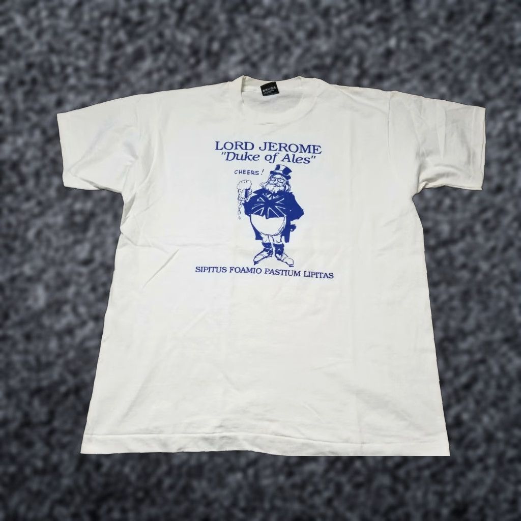Vintage VINTAGE Screen Stars XL T-Shirt Lord Jerome Duke of Ales 80s Double-Sided Cotton White Mens Size US XL / EU 56 / 4 - 1 Thumbnail