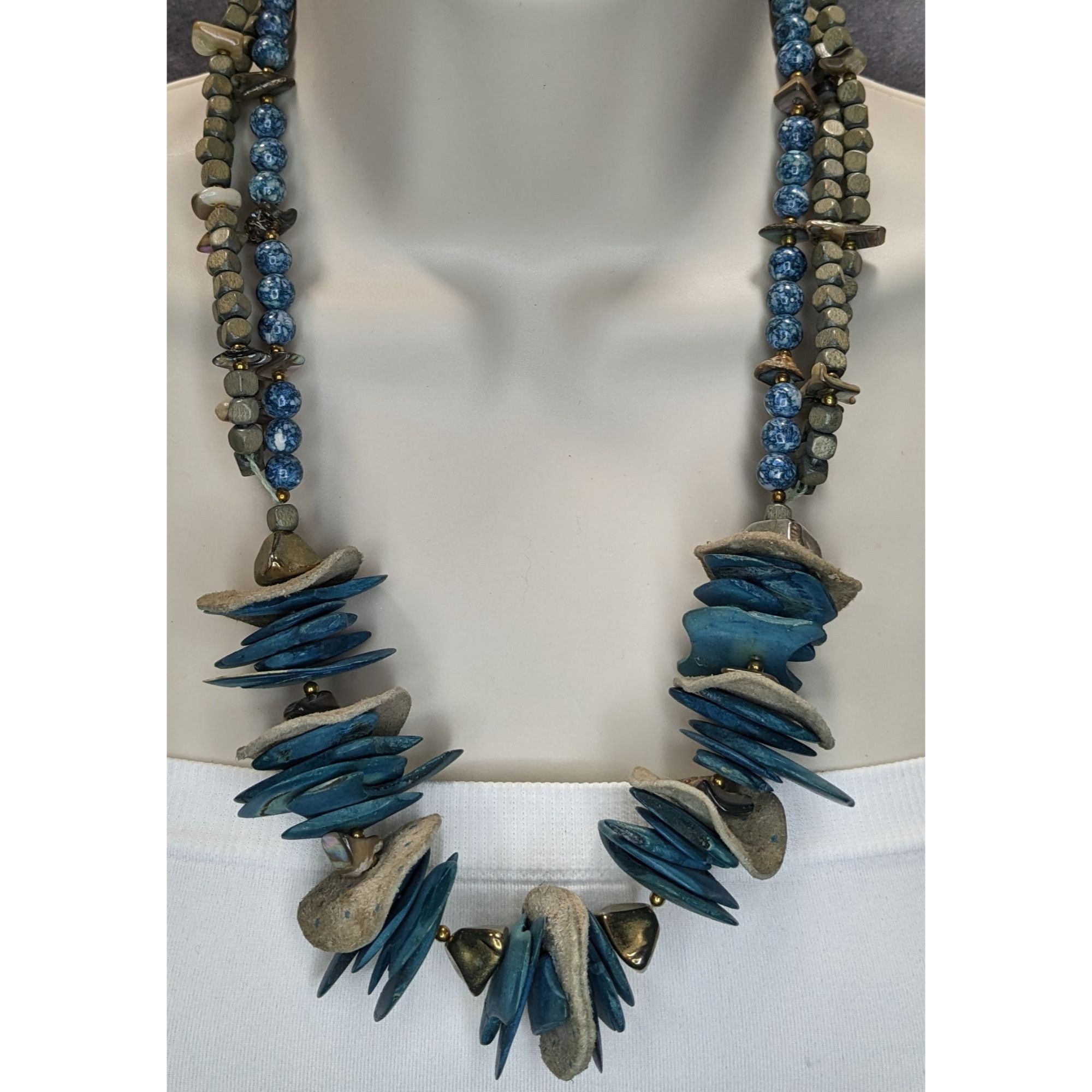 Other Vintage Bohemian Handmade Necklace With Wood Leather Stone & Size ONE SIZE - 2 Thumbnail