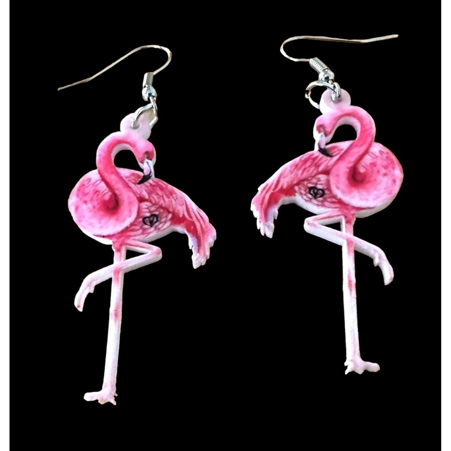 Handmade Pink Flamingo Earrings Dangle Hooks New Double Sided Las Veg Size ONE SIZE - 1 Thumbnail