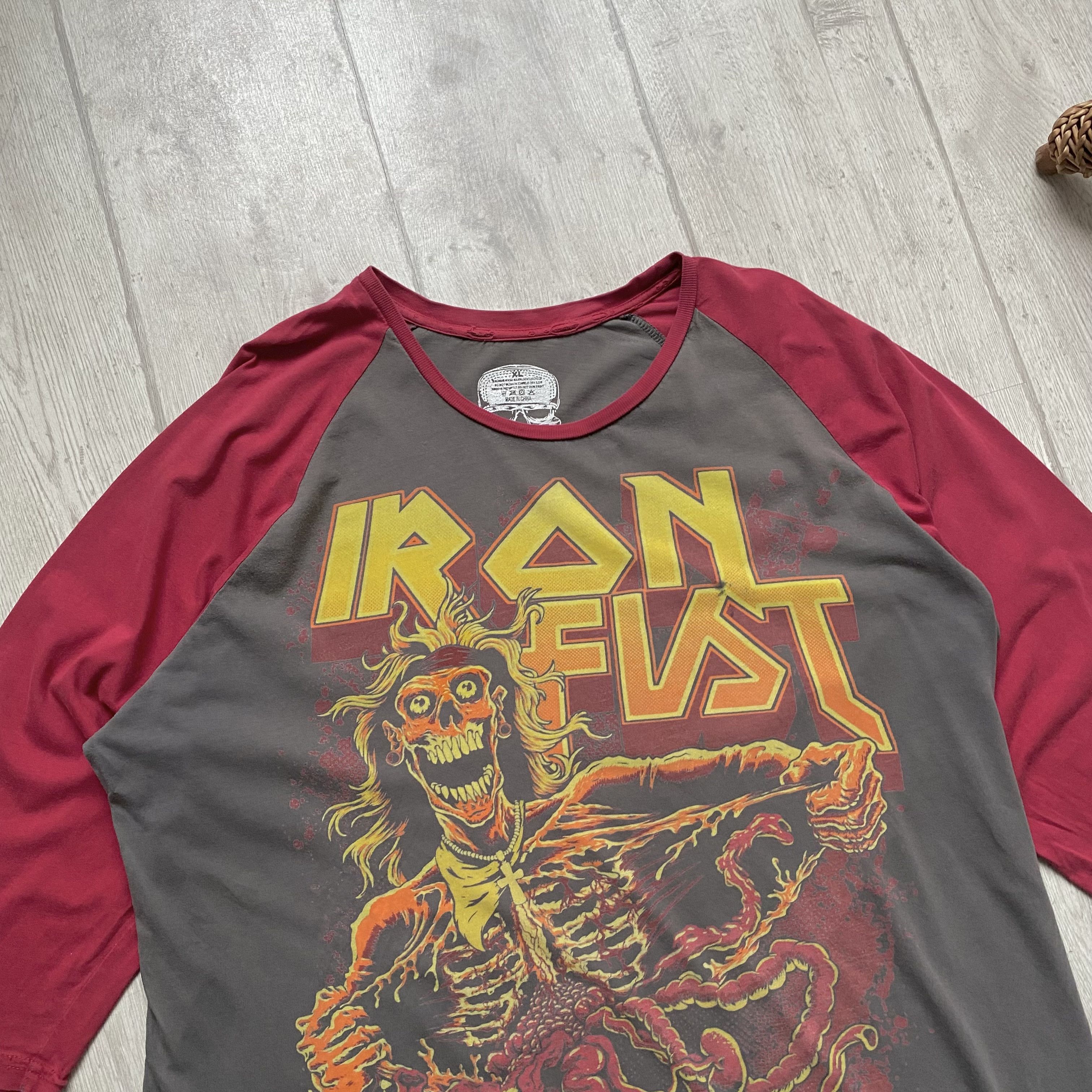 Iron Maiden Trashed Ed Hardy Style Iron Fist overprint Skull tee rock Size US XL / EU 56 / 4 - 3 Thumbnail
