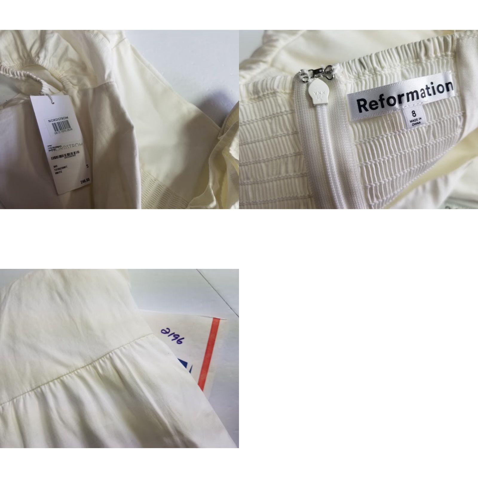 Reformation NWT REFORMATION Back Zip Midi Dress White Short Sleeve Size 8 Off Shoulder Fit & Flare Women Dress Violet See All Pics Size 30" / US 8 / IT 44 - 9 Thumbnail