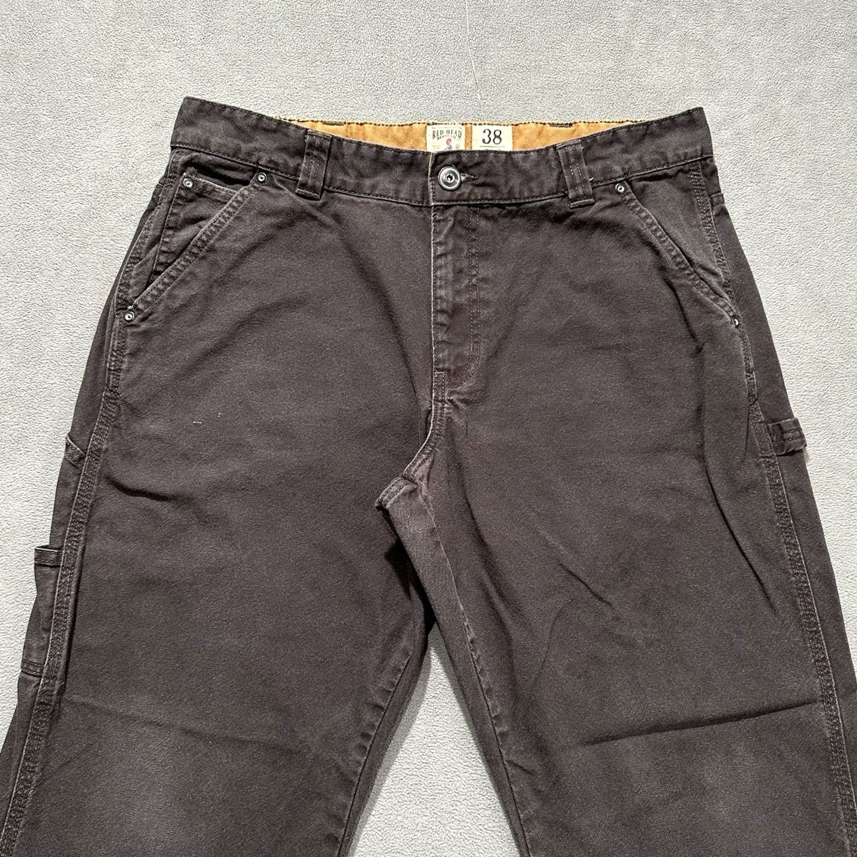 Vintage RedHead Pants Mens 38x30 Brown Canvas Carpenter Workwear Casual Zip Flat Front Regular Fit 612RHF19-7533P READ Size US 38 / EU 54 - 3 Thumbnail