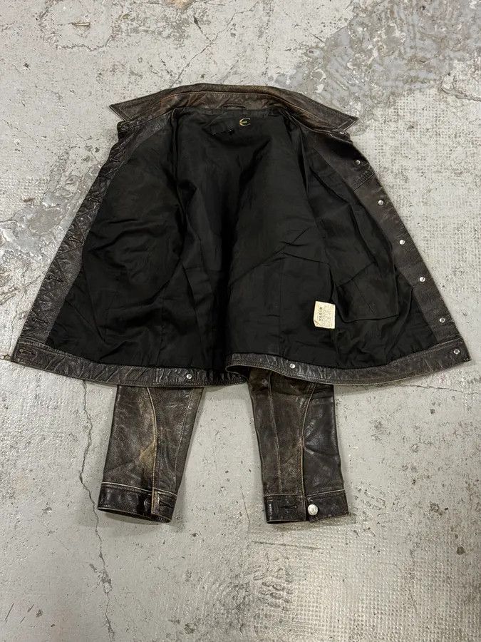 Just Cavalli 2000s Cavalli Grey Eroded Leather Trucker Jacket Size S / US 4 / IT 40 - 5 Thumbnail