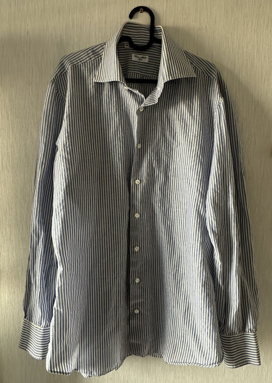 Cesare Attolini Blue and yellow striped shirt Size US XL / EU 56 / 4 - 1 Thumbnail