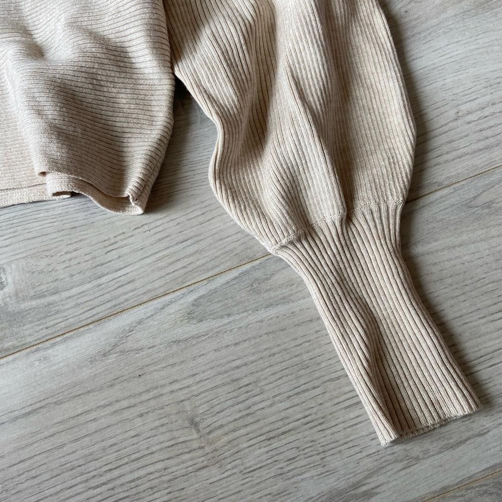 Designer Chic Cream Ribbed Crop Sweater Size S / US 4 / IT 40 - 2 Thumbnail