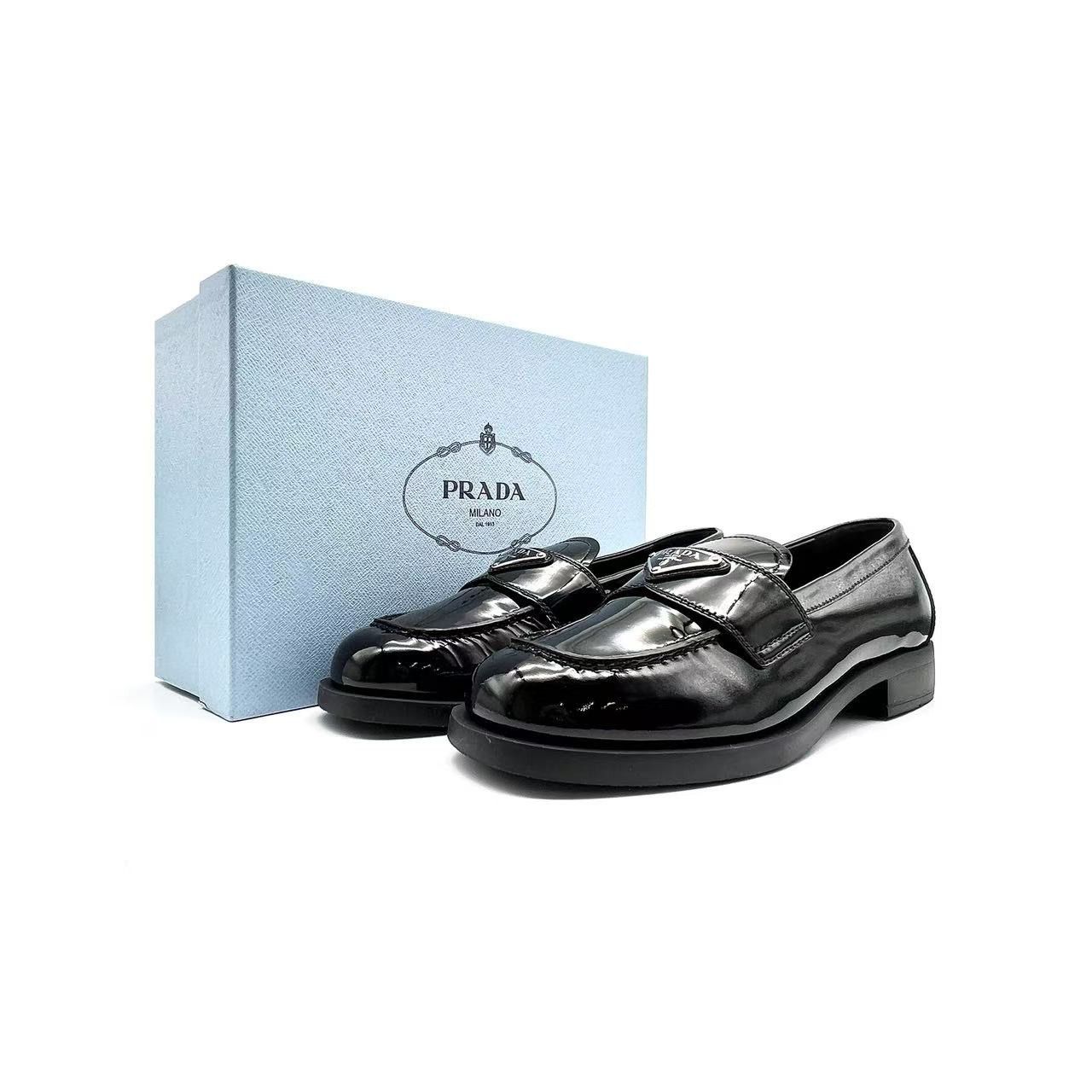 Prada Prada Lacquer Patent Leather Cross Round Toe Loafers Size US 8 / IT 38 - 4 Thumbnail