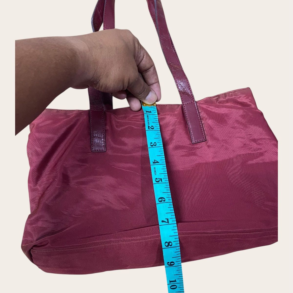 Prada Prada Burgundy Nylon Tote Bag | Leather Handles Size ONE SIZE - 8 Thumbnail