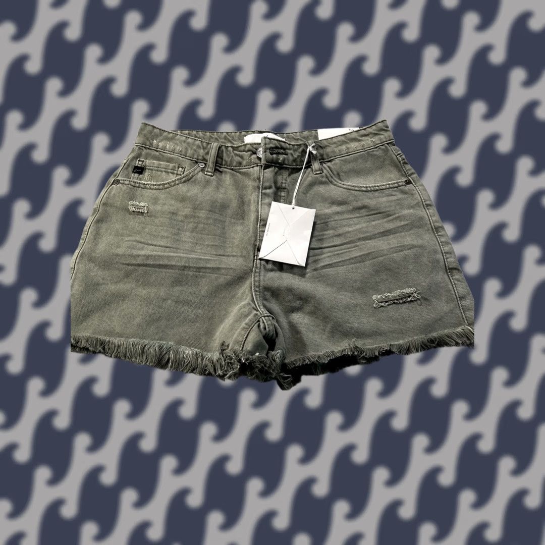 Vintage VINTAGE KanCan Denim Shorts Olive Green Fringe Cut-Off 28 Womens Jeans NWT Size 28" / US 6 / IT 42 - 1 Thumbnail