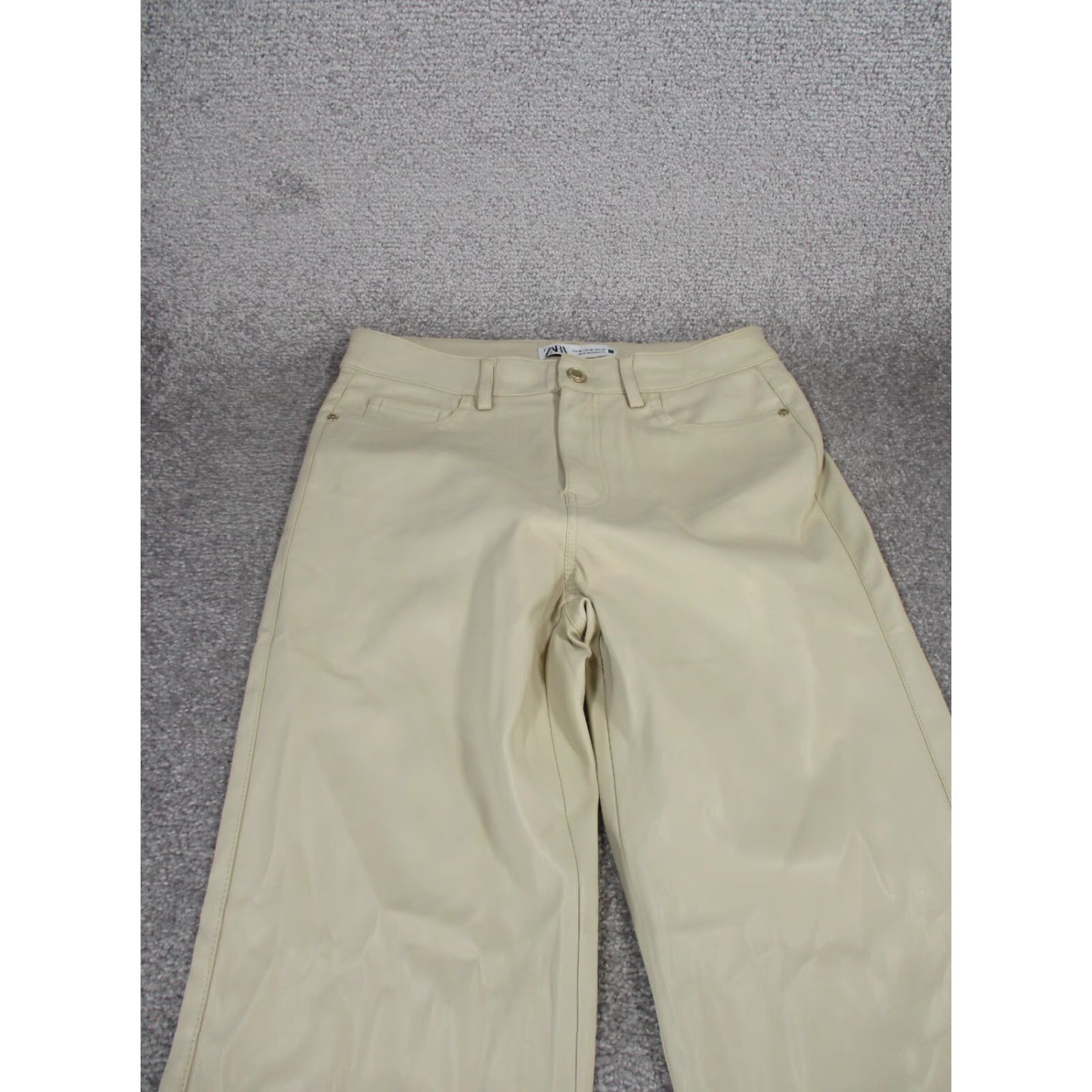 Zara ZARA Women's Dress Pants Size 4 Beige Faux Leather Straight Leg Size 27" / US 4 / IT 40 - 3 Thumbnail