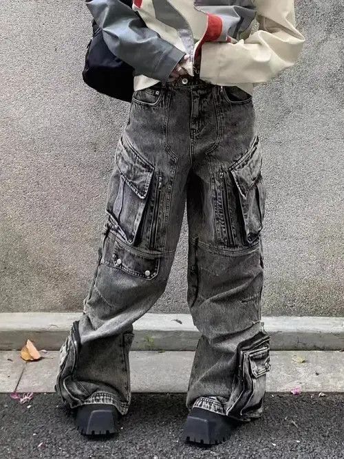 Japanese Brand × Jean Vintage workwear multi-pocket draped wide-leg jeans Size US 32 / EU 48 - 3 Thumbnail