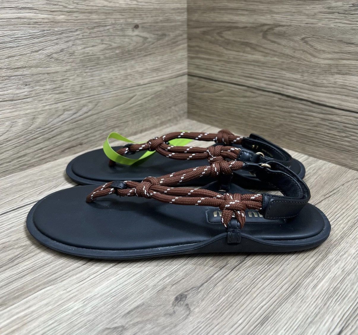 Miu Miu Miu Miu Riviere Brown & Black Thong Sandals J41 Size US 7 / IT 37 - 1 Thumbnail