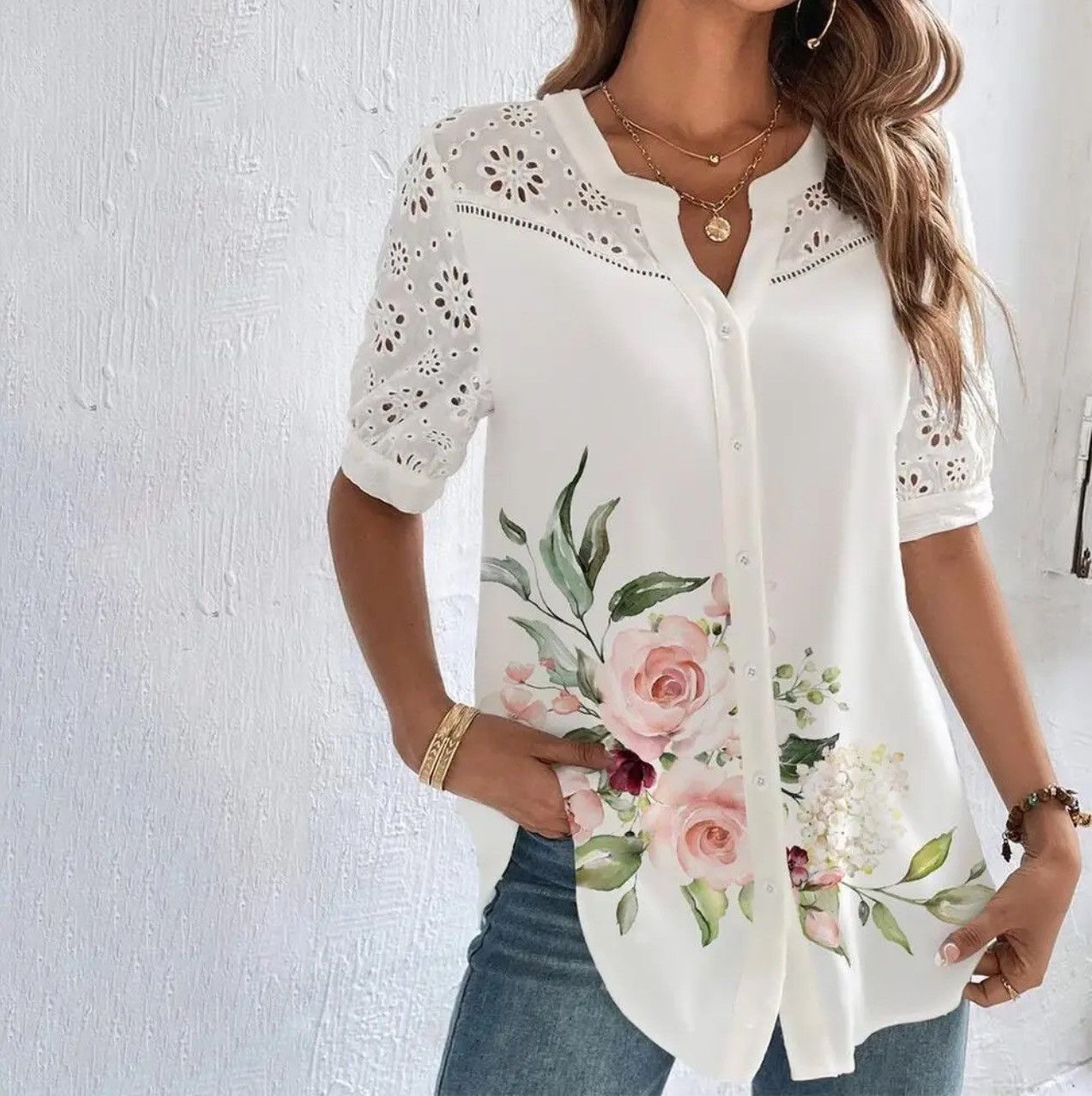 Other Elegant Flora short Sleeve Blouse Size M / US 6-8 / IT 42-44 - 1 Preview