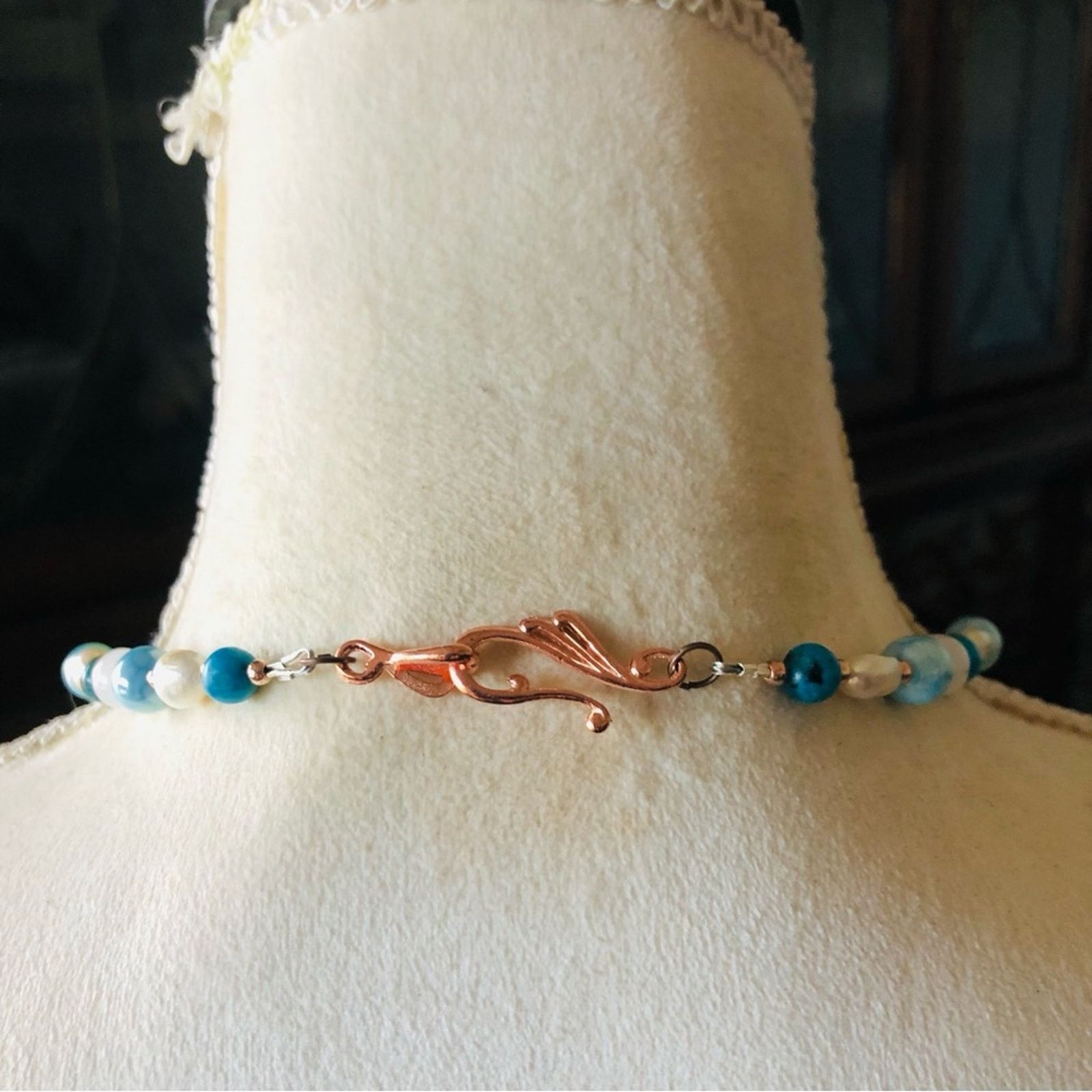 Handmade Handcrafted abalone shell howlite genuine pearl necklac Size ONE SIZE - 7 Thumbnail