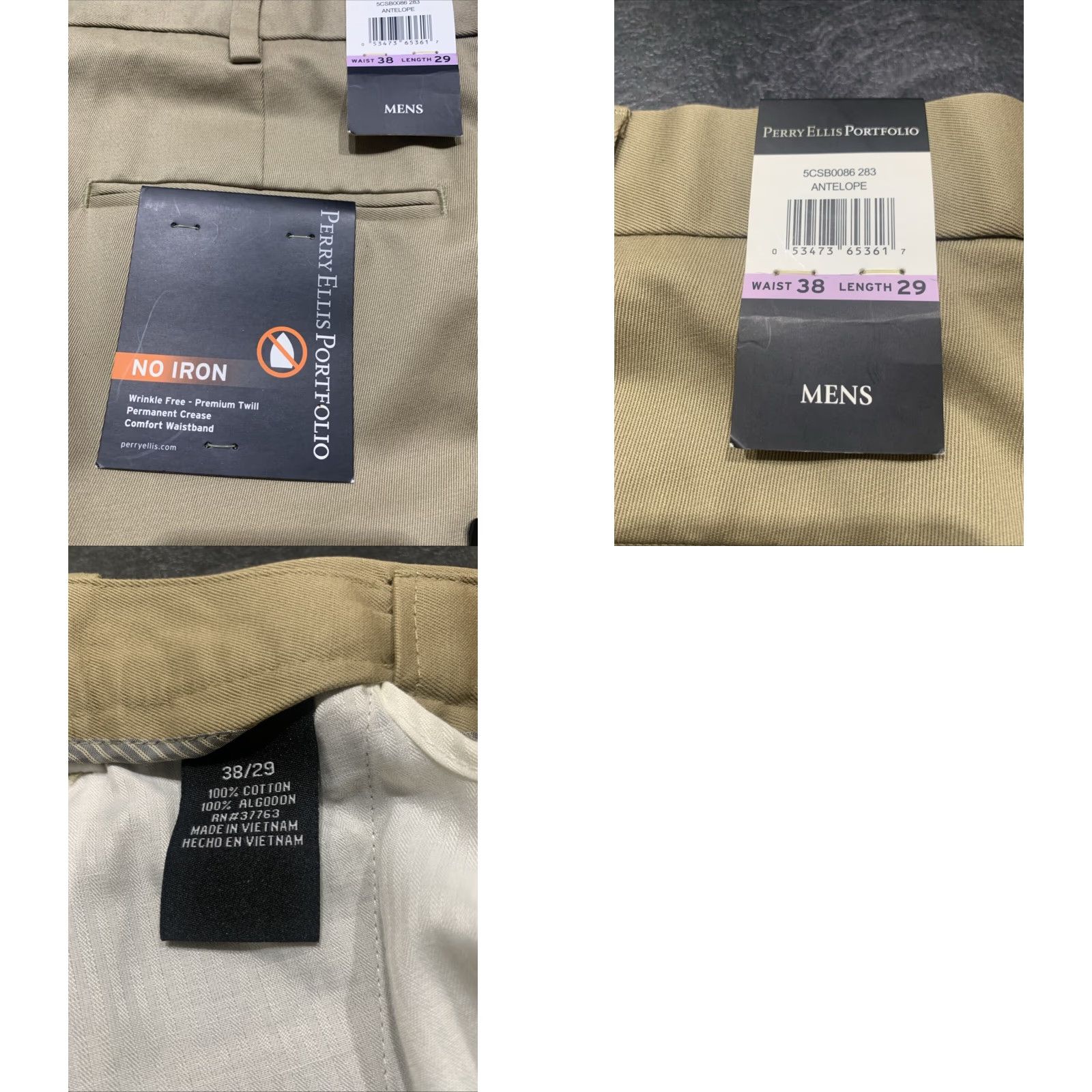 Perry Ellis VINTAGE Perry Ellis Pants Men's 38x29 Portfolio Premium Twill No Iron Stretch Uniform Antelope Khaki Dress Pants Size US 38 / EU 54 - 8 Thumbnail