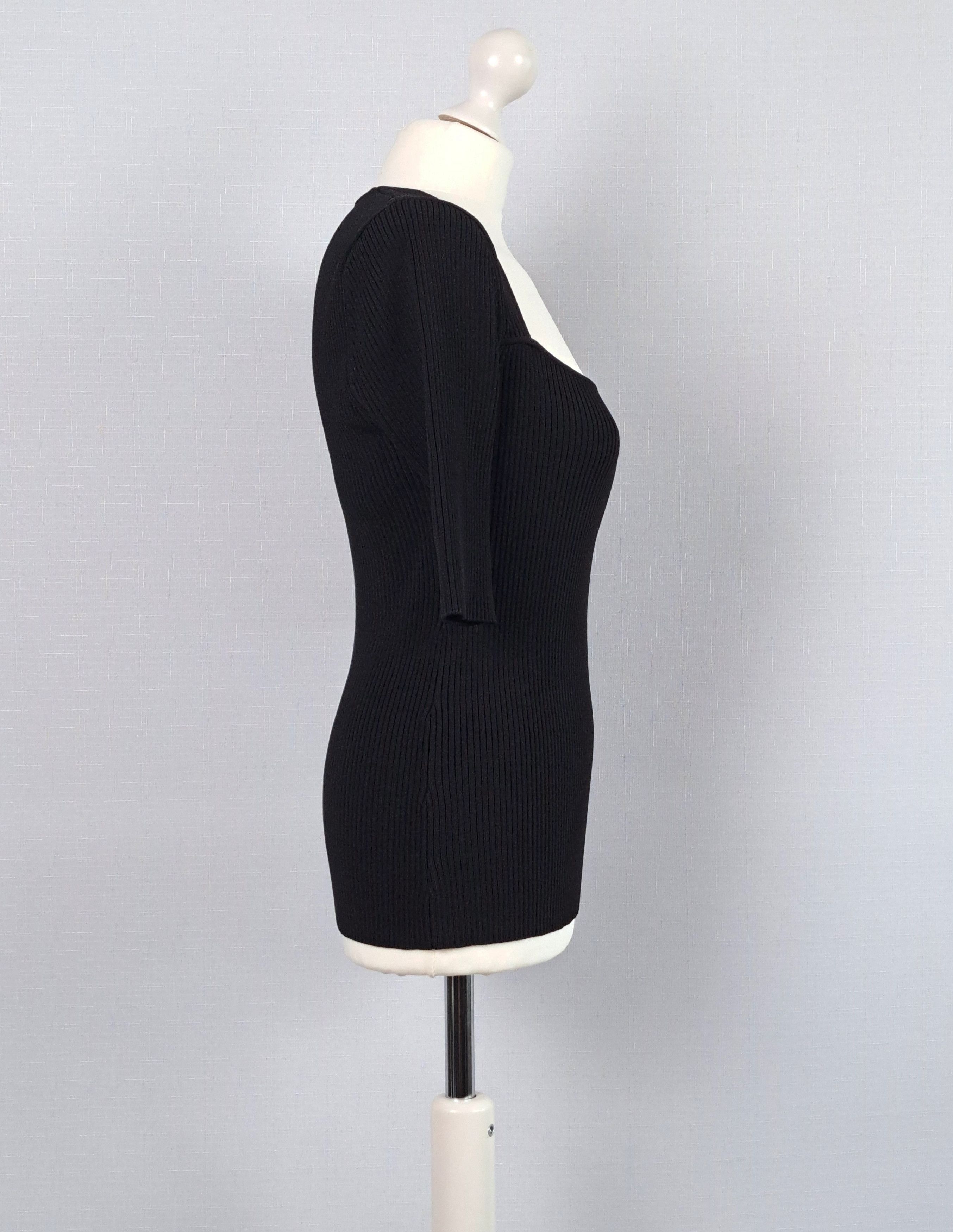Ganni GANNI square-neck ballerina ribbed knit top in black. Size L Size L / US 10 / IT 46 - 5 Thumbnail