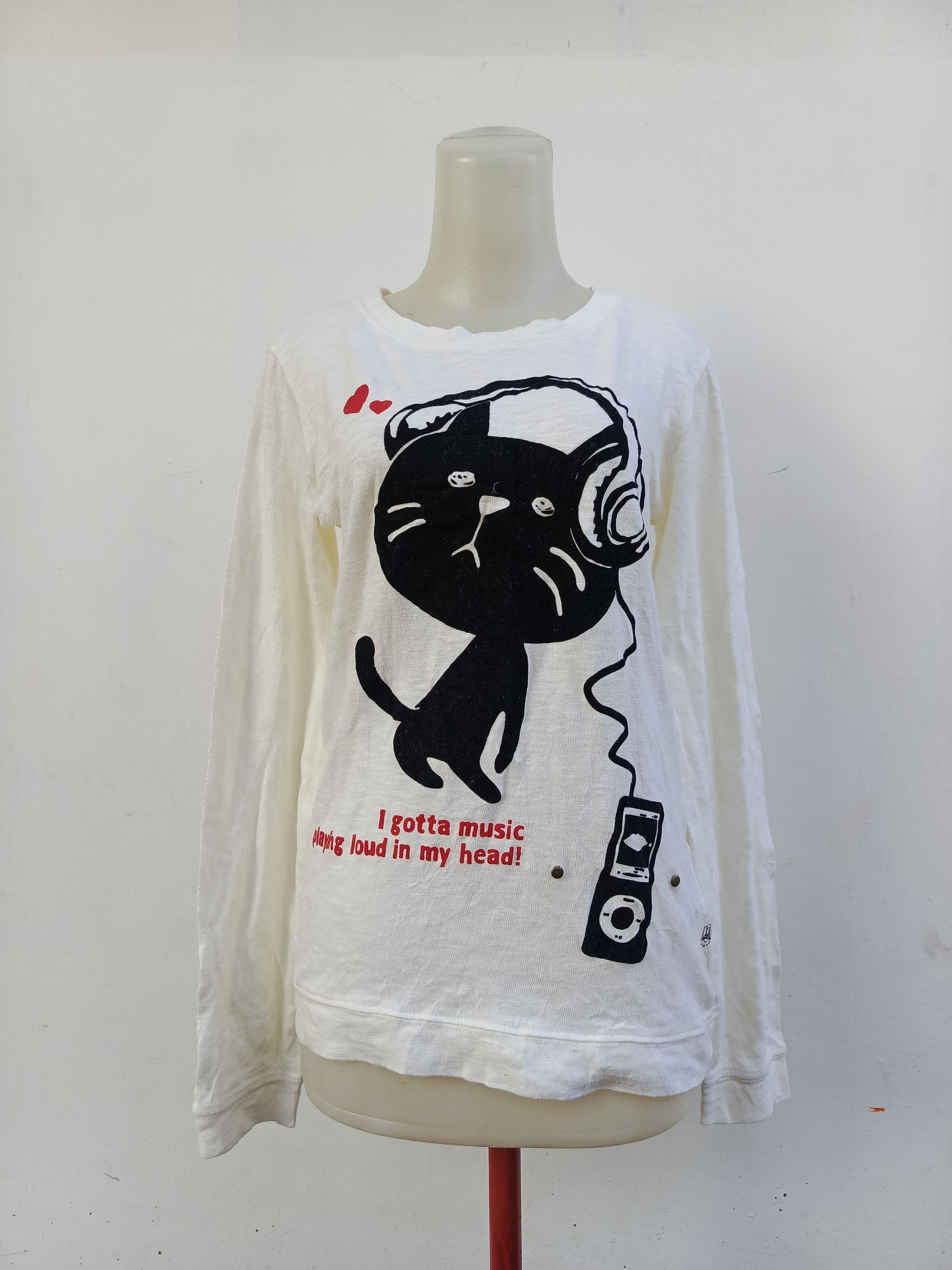 Japanese Brand Listen Heartbeat Cat Graphic — Y2K Streetwear — NVMBER17 Size M / US 6-8 / IT 42-44 - 1 Thumbnail