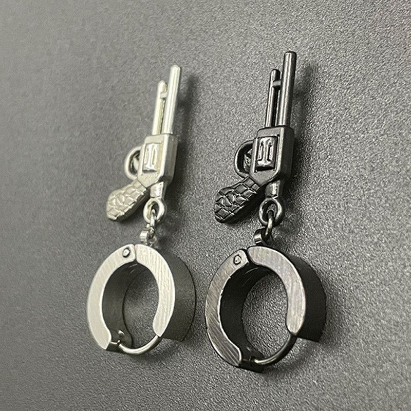 Jewelry × Sterling Silver Revolver One pairs Vintage Earrings Gothic Punk Jewelry Size ONE SIZE - 1 Thumbnail