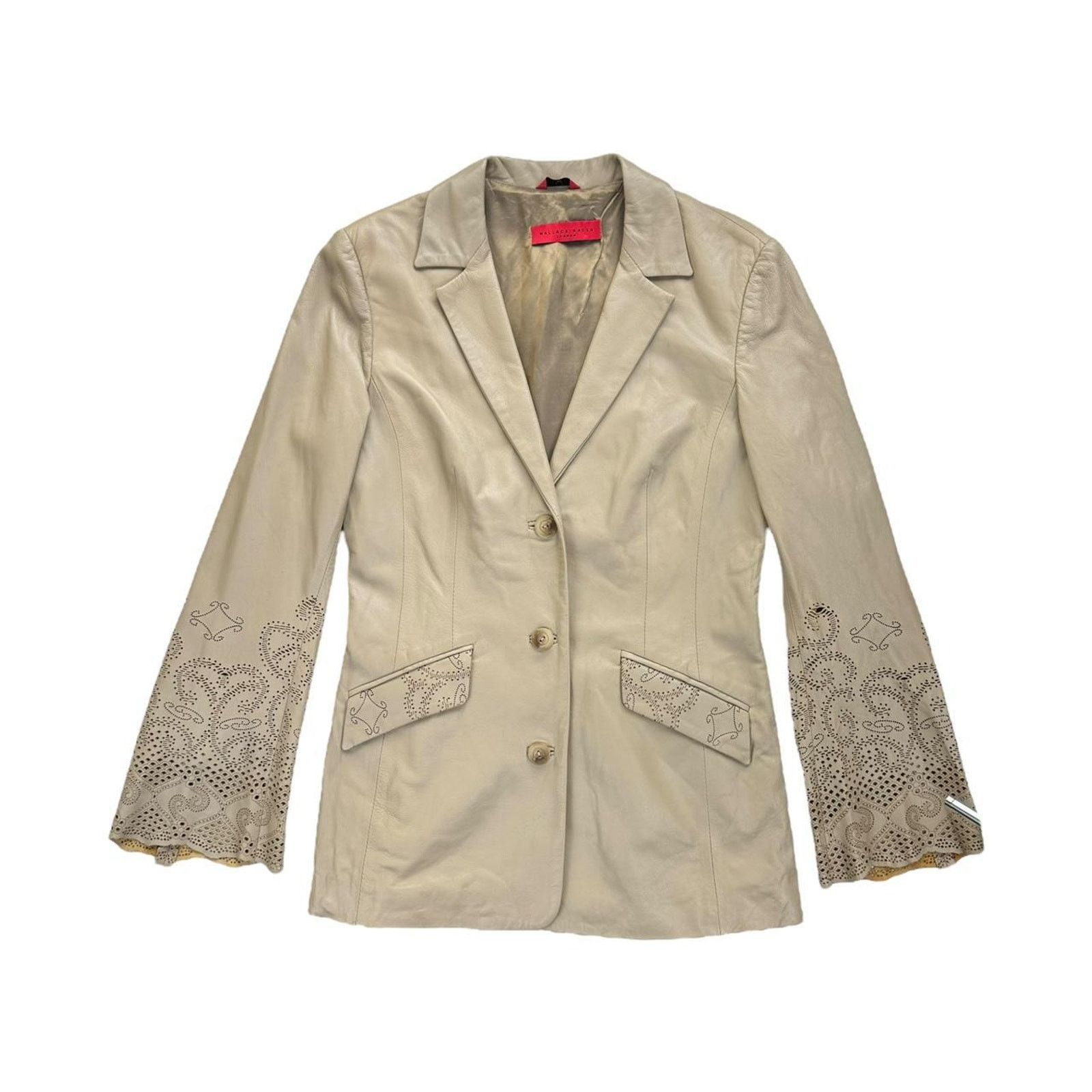 Other Wallace Sacks Beige Boho Leather Jacket Cut-Out Sleeves Size M / US 6-8 / IT 42-44 - 1 Thumbnail
