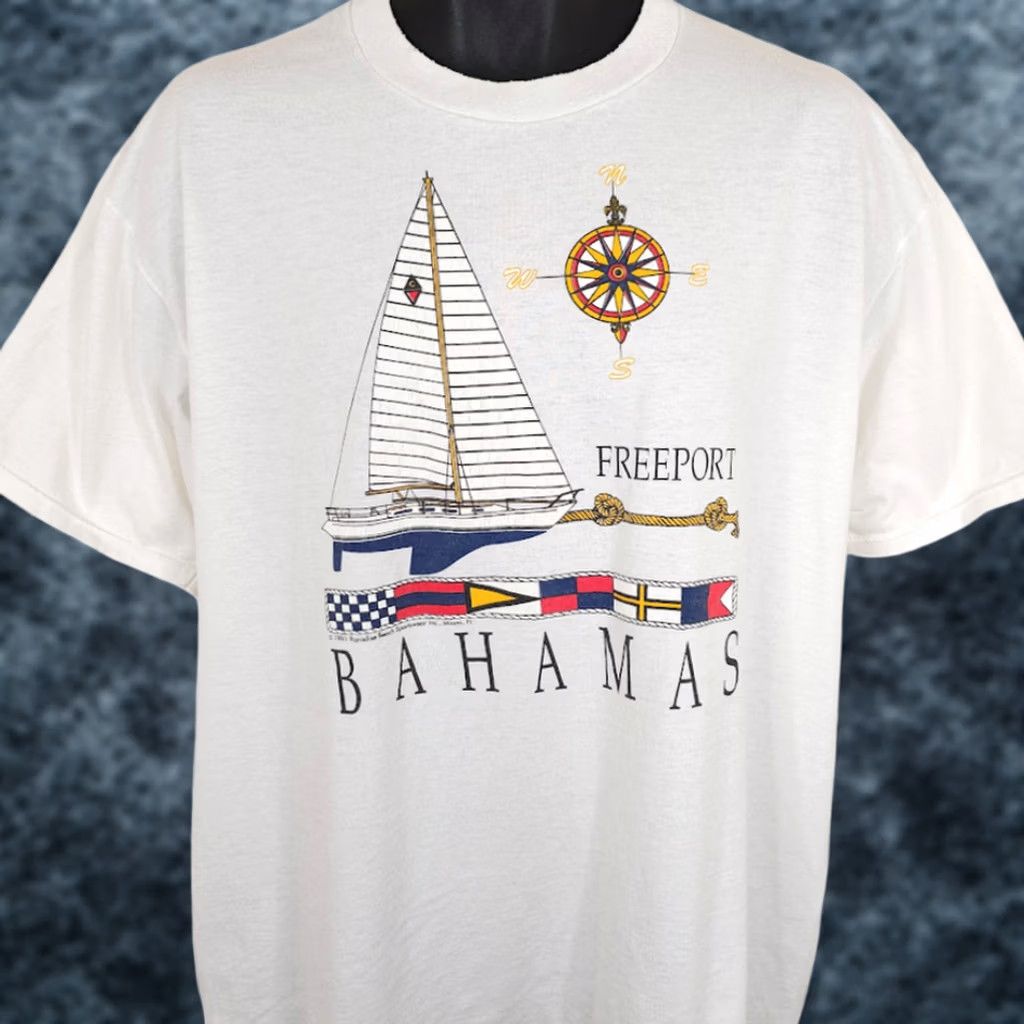 Jerzees VINTAGE Freeport Bahamas T Shirt Mens XL White 90s Sailing Made In USA Jerzees Shirt Size US XL / EU 56 / 4 - 1 Thumbnail