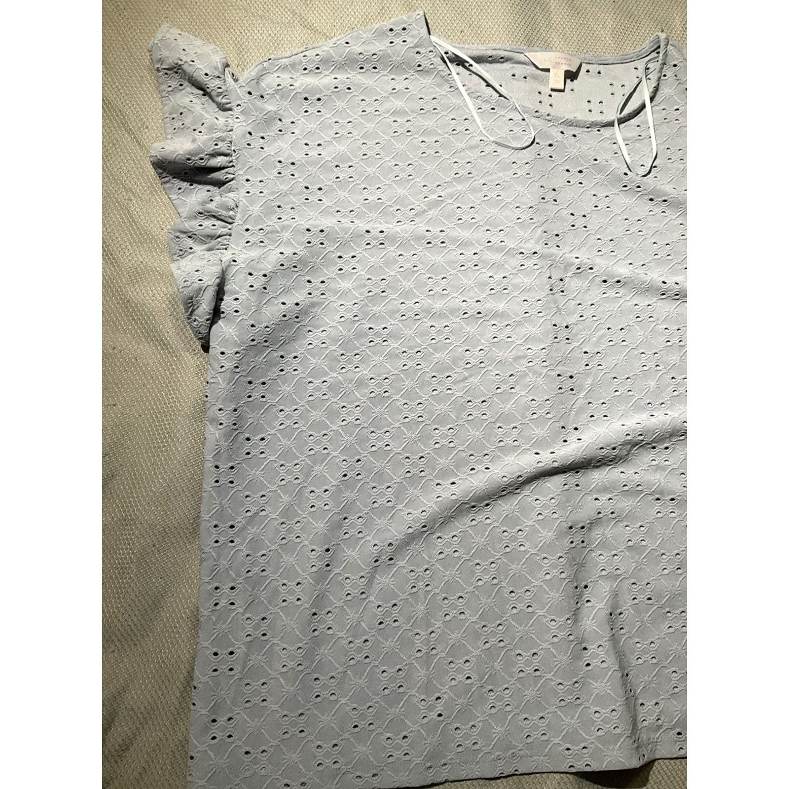 Vintage LC Lauren Conrad Shirt Womens XL Blue NWT Ruffle Sleeve Knit Geometric Top Size XL / US 12-14 / IT 48-50 - 3 Thumbnail