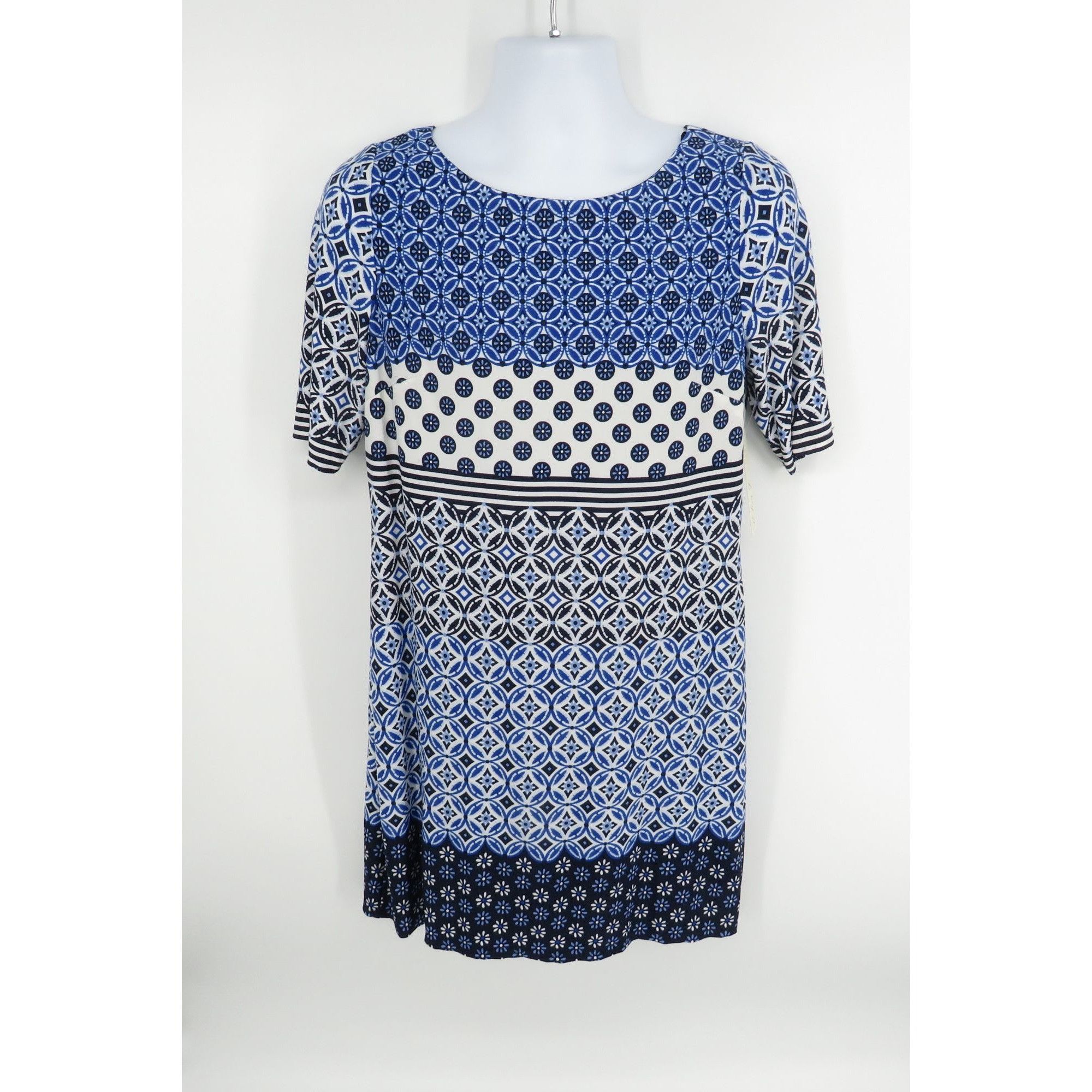 Other Eliza J Blue White Geometric Pattern Short Sleeve Dress Size Size XL / US 12-14 / IT 48-50 - 1 Thumbnail