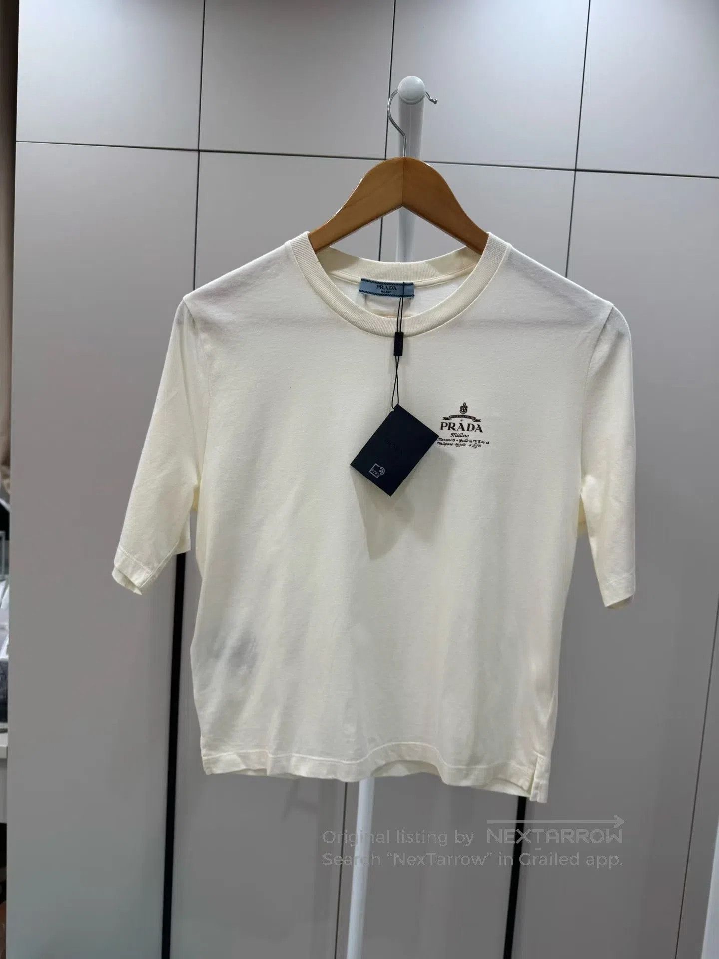 Prada Prada Off-White Chest Letter Short Sleeve T-Shirt| Size M / US 6-8 / IT 42-44 - 1 Thumbnail