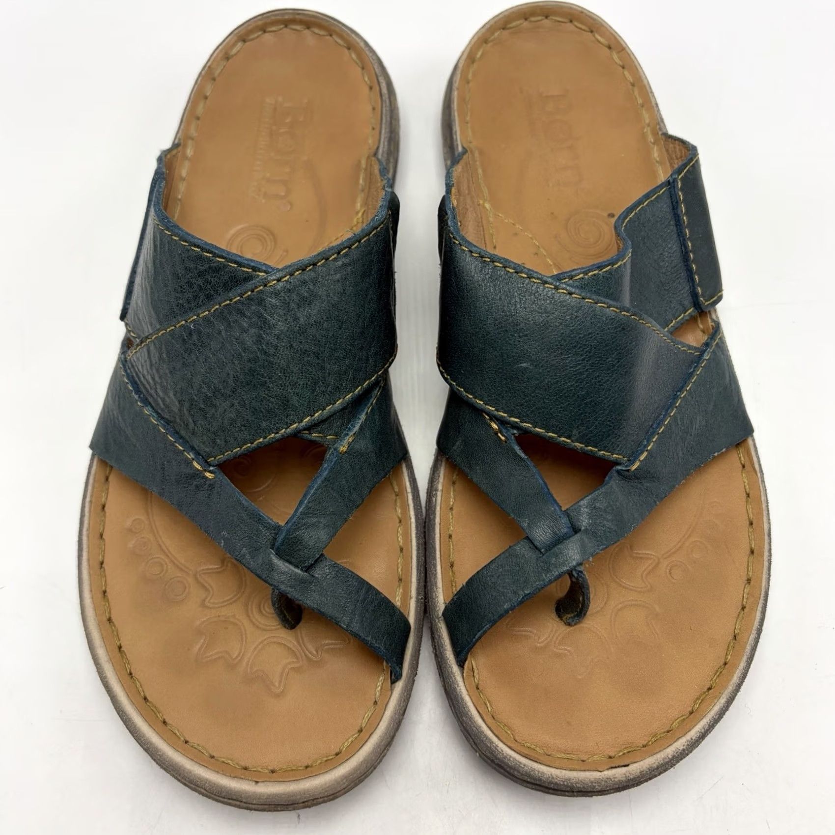 Born Born Sorja Sport Womens 9 Green Leather Slide Toe Loop Cross Strap Sandals Slip Shoes Size US 9 / IT 39 - 2 Thumbnail