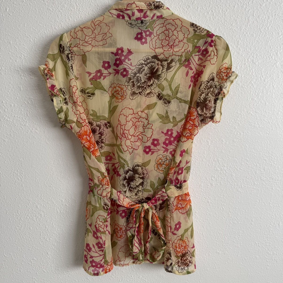 Other DE.CODED Y2K Yellow Floral Sheer Ruffle Button Up Top Size M / US 6-8 / IT 42-44 - 12 Thumbnail