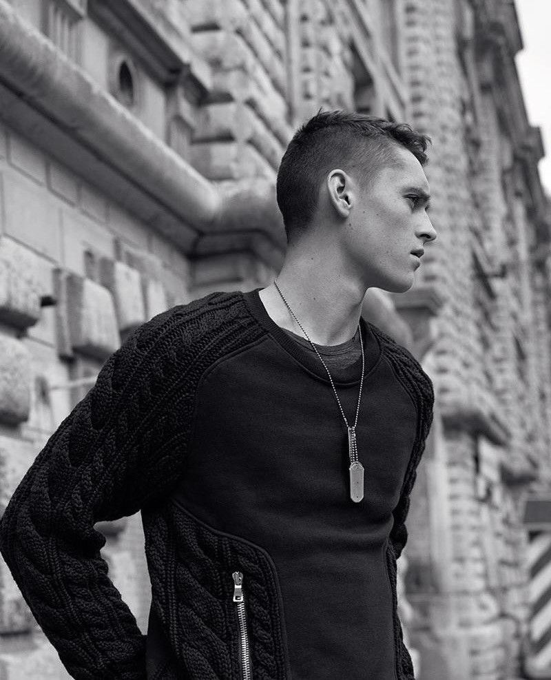 BALMAIN FW 2014 Army Cabel Knit Zip Sweater Decarnin Black