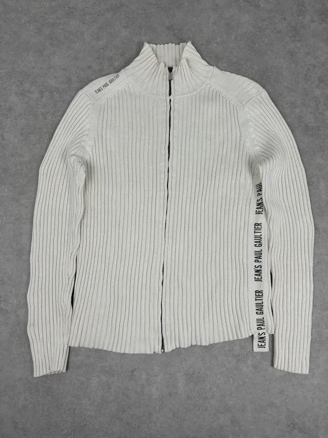 Jean Paul Gaultier 2000s Jean Paul Gaultier Cream Cotton Ribbed Zip-up Sweater Size US M / EU 48-50 / 2 - 3 Thumbnail