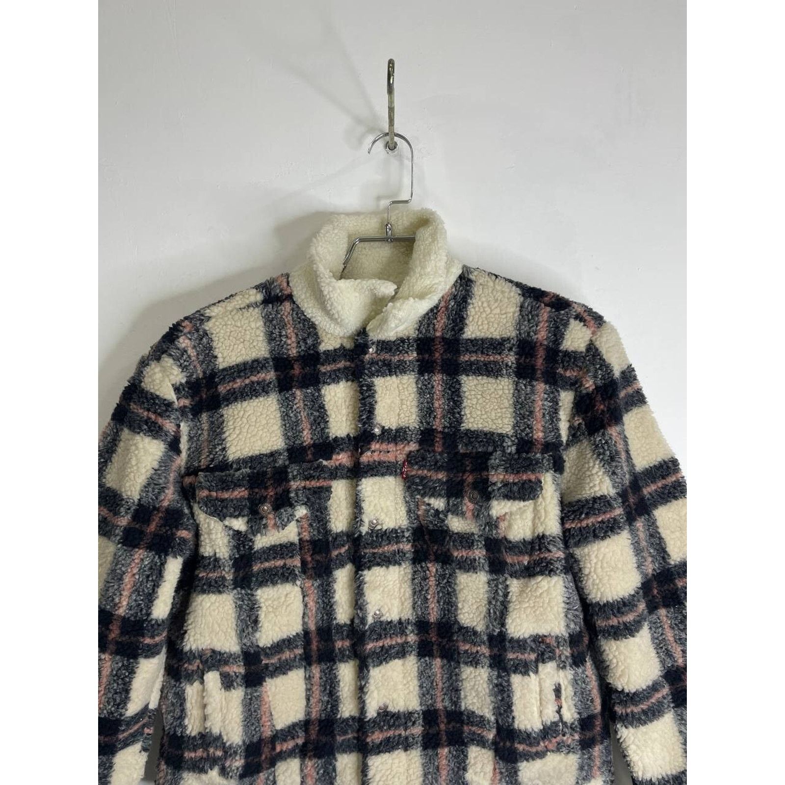 Levi's Vintage Levi’s Sherpa Plaid Fleece Jacket Cream Black Size S Size S / US 4 / IT 40 - 2 Thumbnail